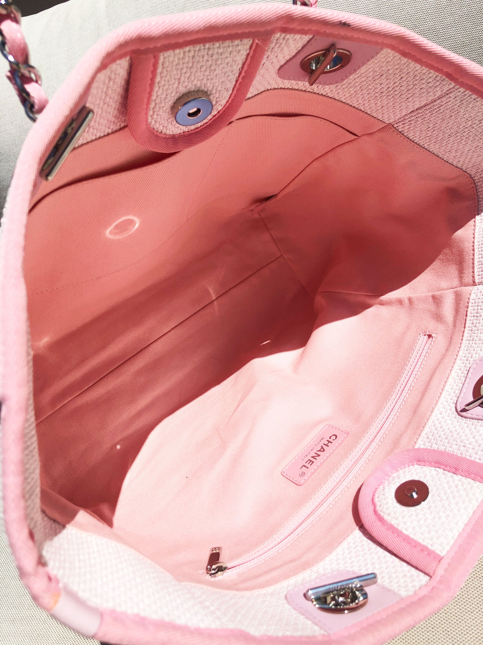 Sac Cabas Deauville en raphia rose et blanc - Soline