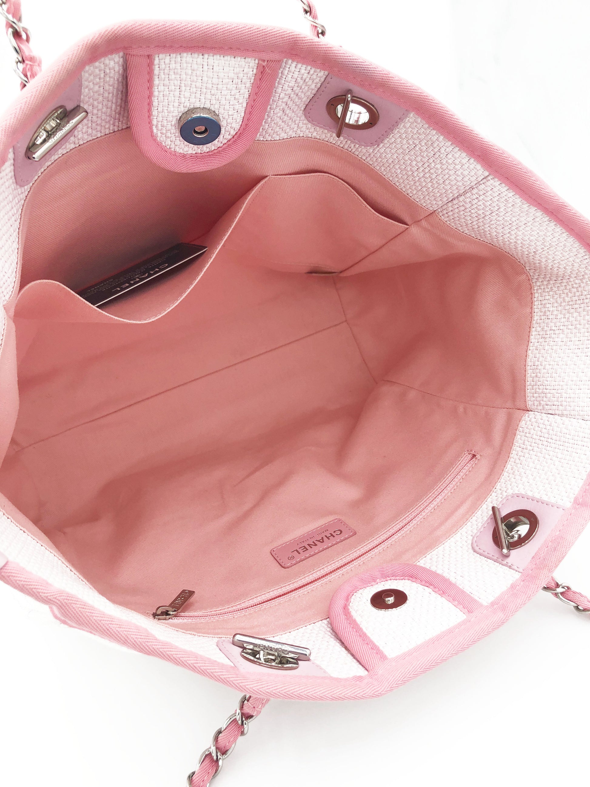 Sac Cabas Deauville en raphia rose et blanc - Soline