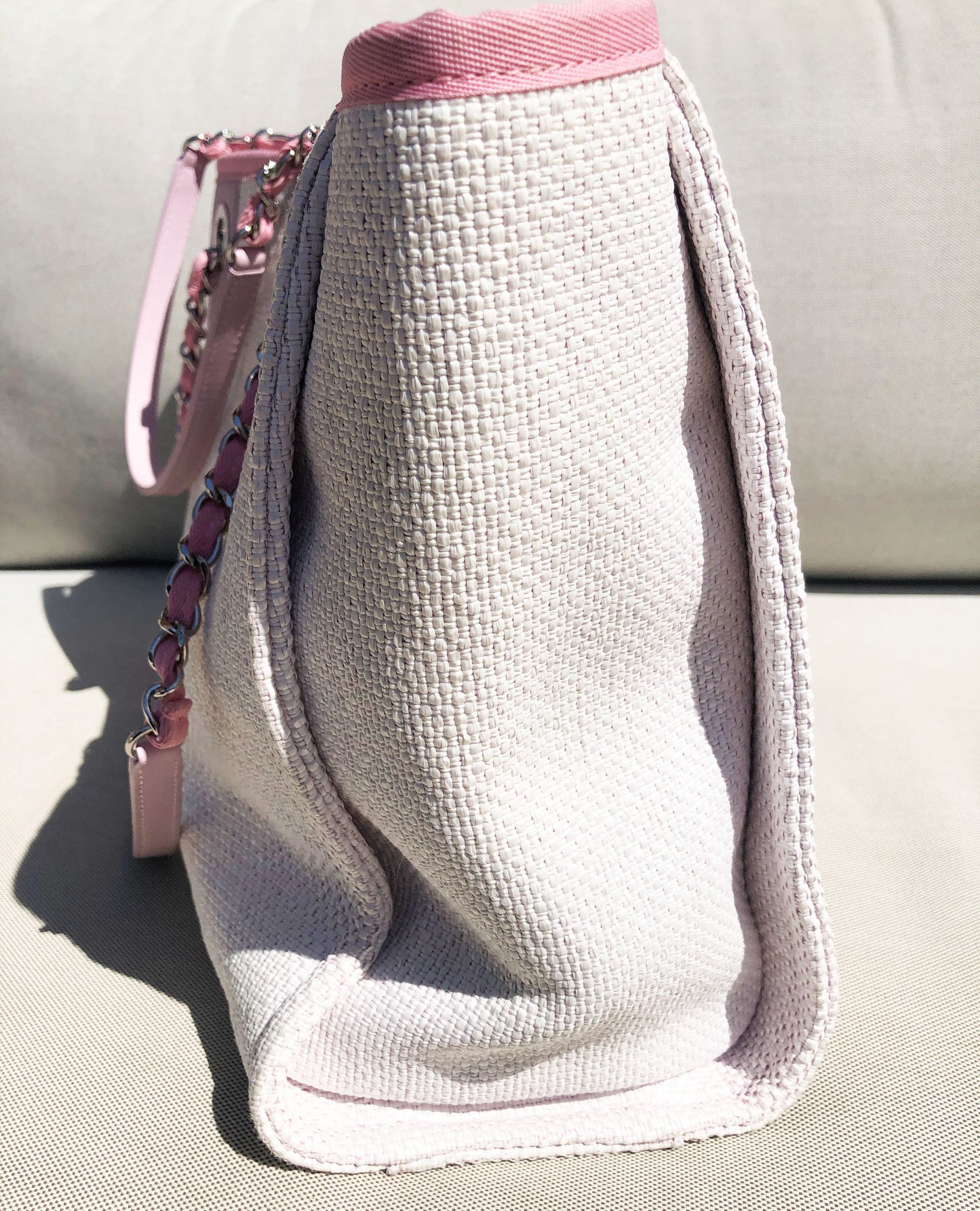 Sac Cabas Deauville en raphia rose et blanc - Soline