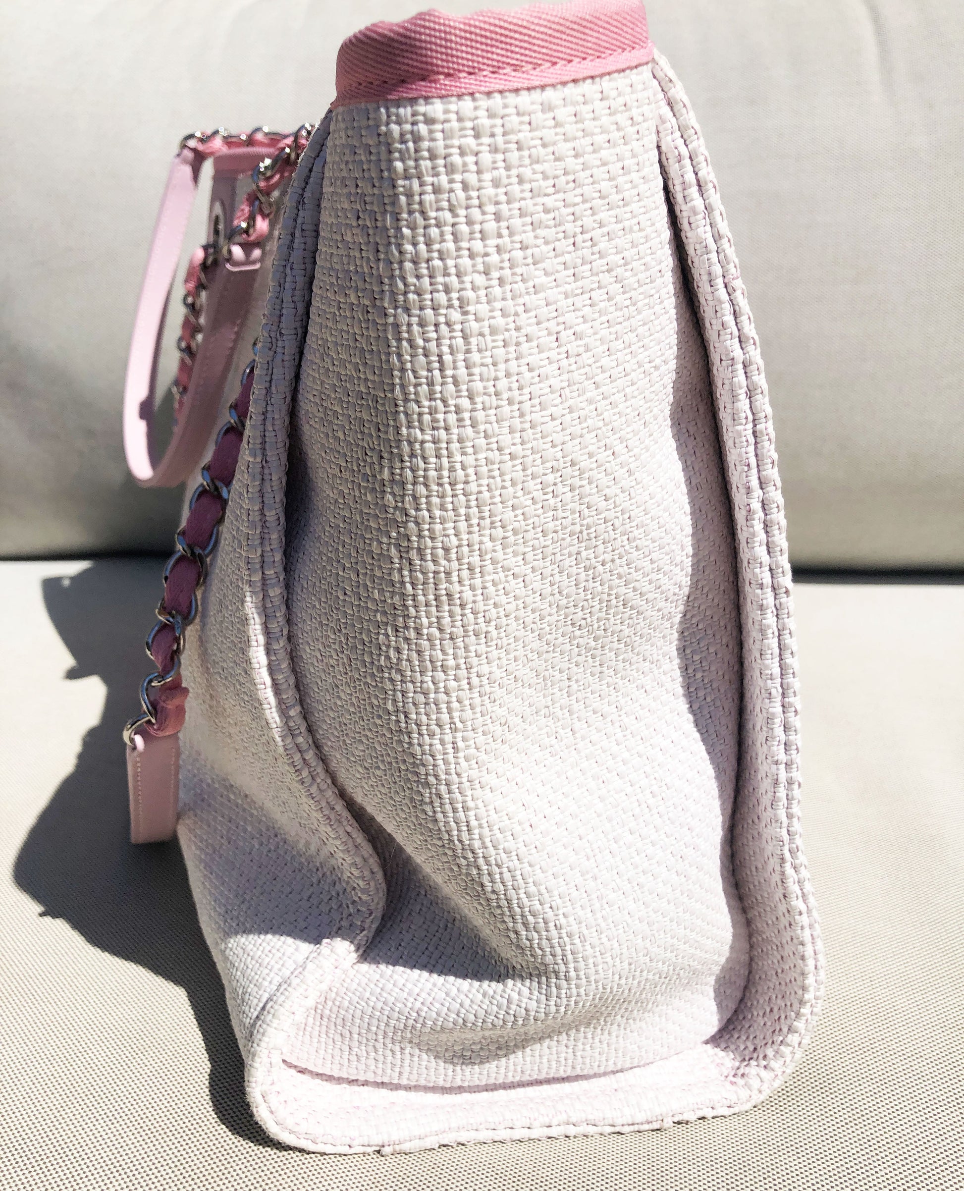Sac Cabas Deauville en raphia rose et blanc - Soline
