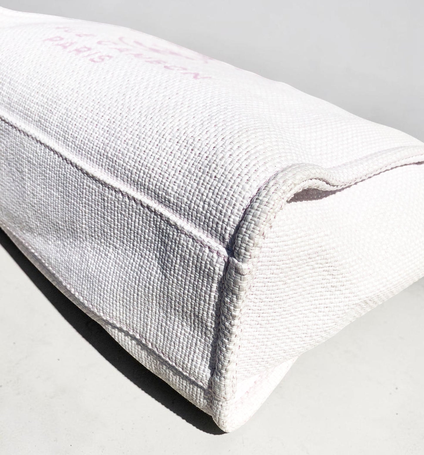 Sac Cabas Deauville en raphia rose et blanc - Soline
