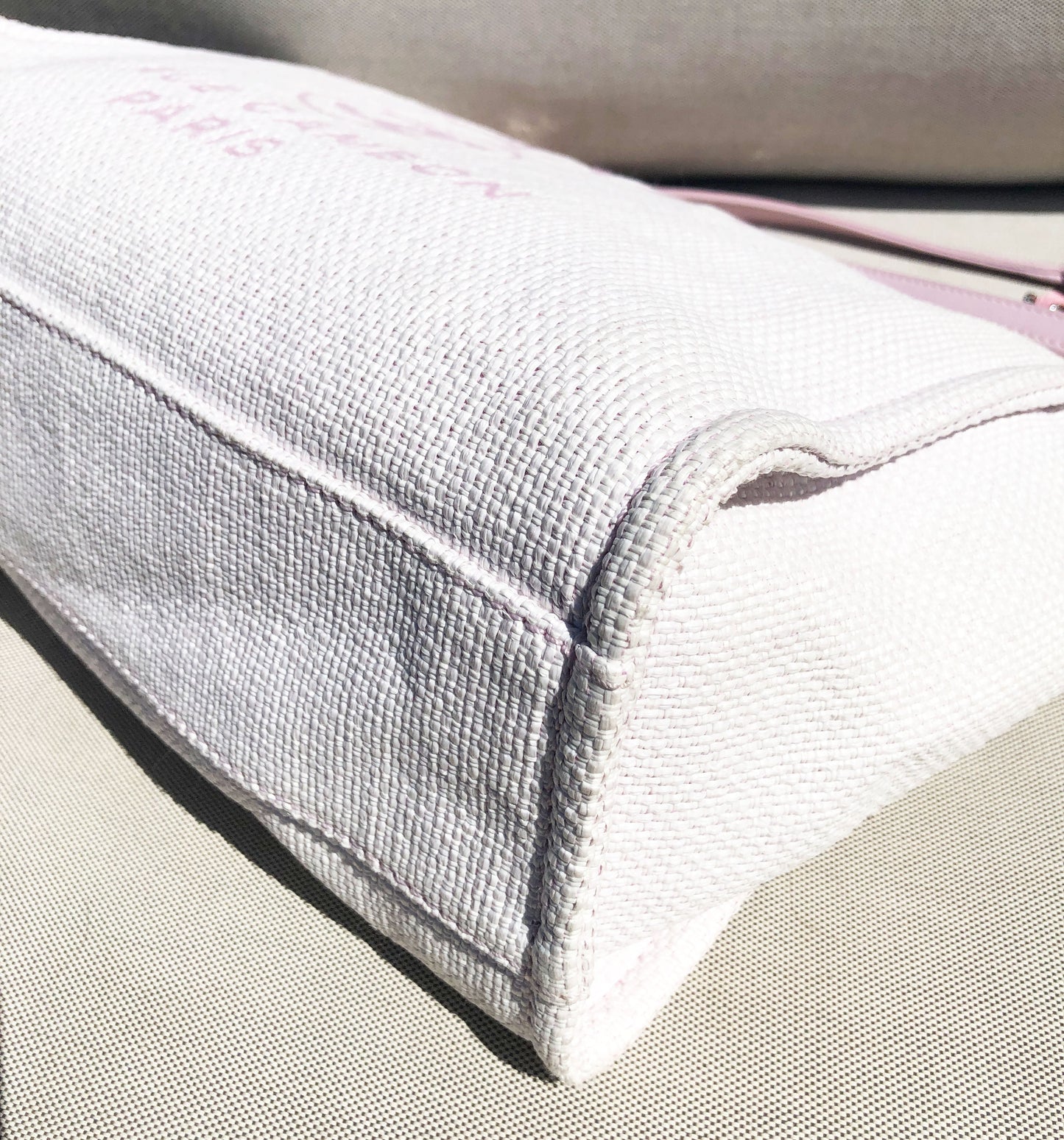 Sac Cabas Deauville en raphia rose et blanc - Soline