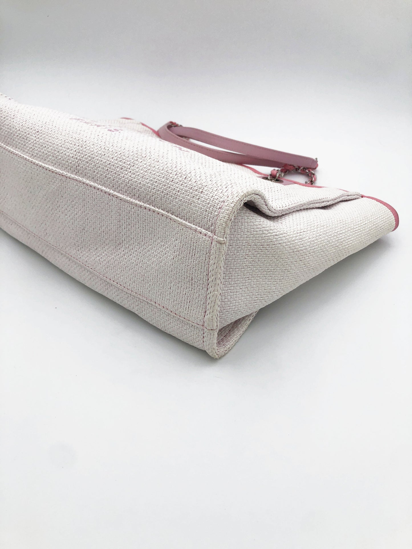 Sac Cabas Deauville en raphia rose et blanc - Soline