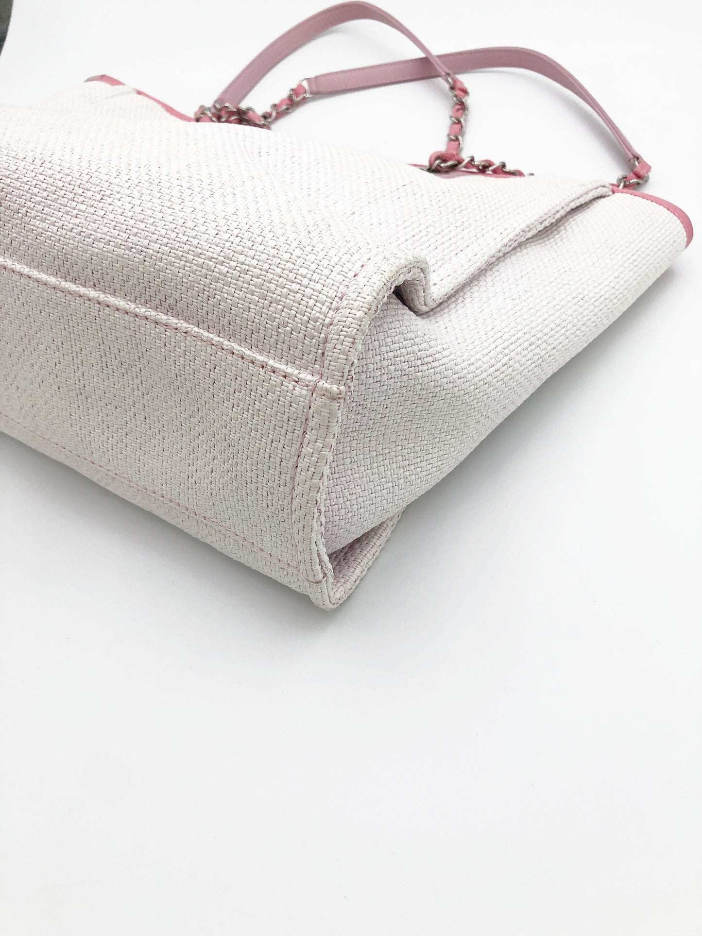 Sac Cabas Deauville en raphia rose et blanc - Soline