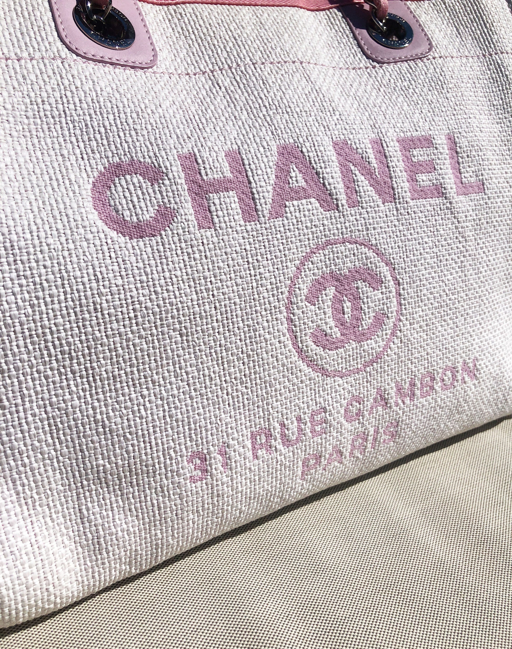 Sac Cabas Deauville en raphia rose et blanc - Soline
