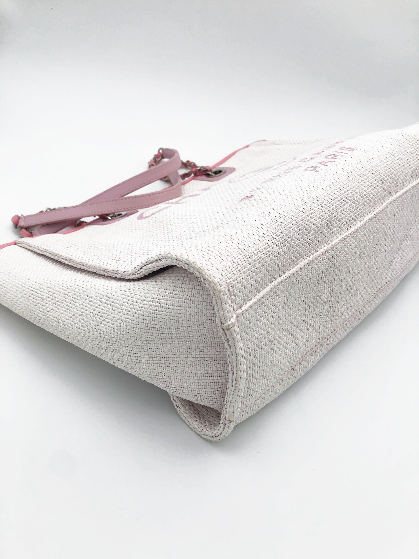 Sac Cabas Deauville en raphia rose et blanc - Soline