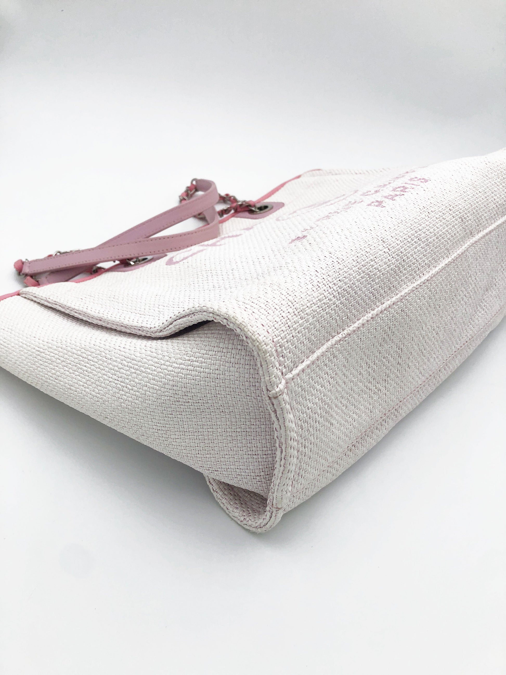 Sac Cabas Deauville en raphia rose et blanc - Soline