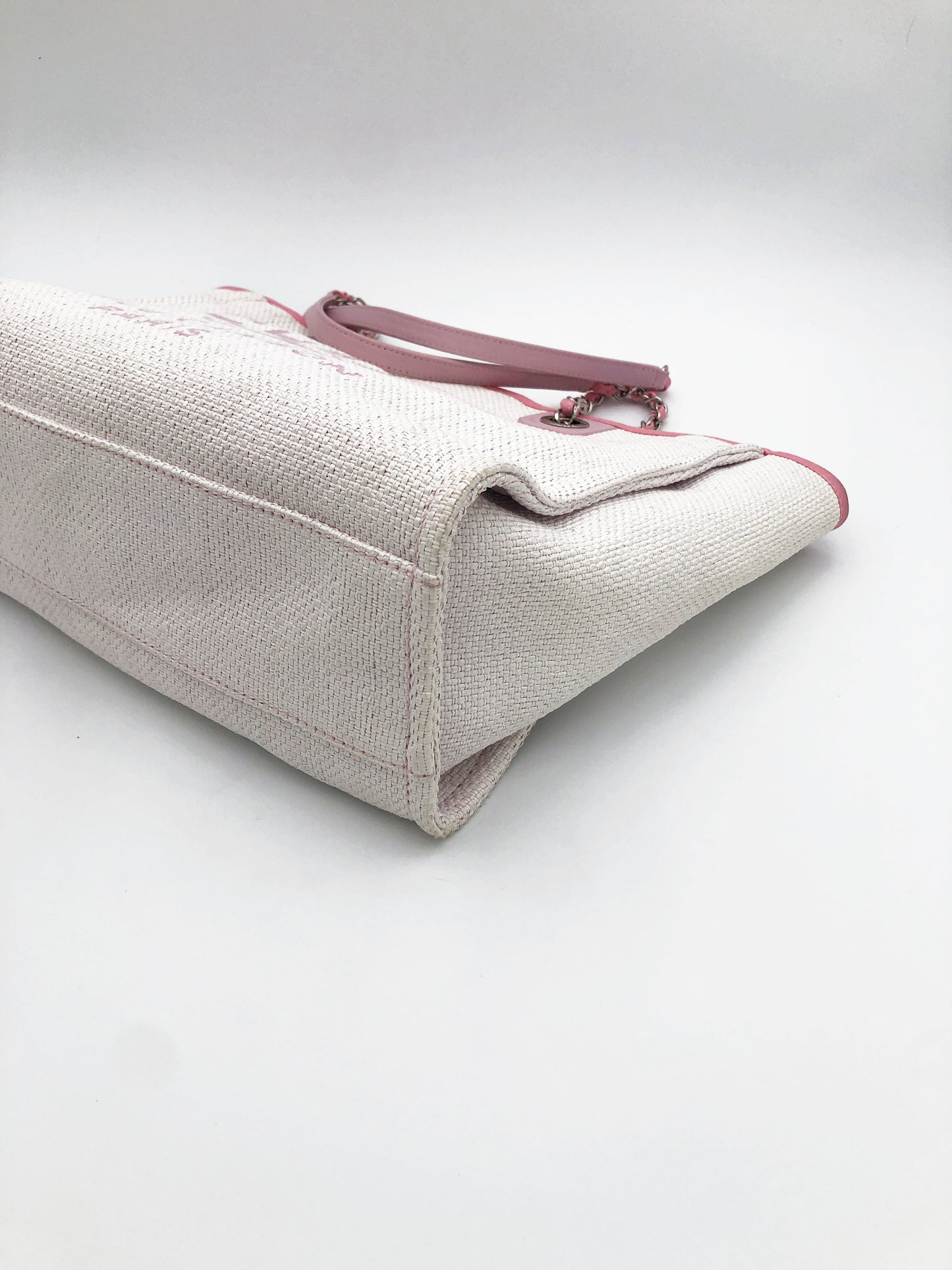 Sac Cabas Deauville en raphia rose et blanc - Soline
