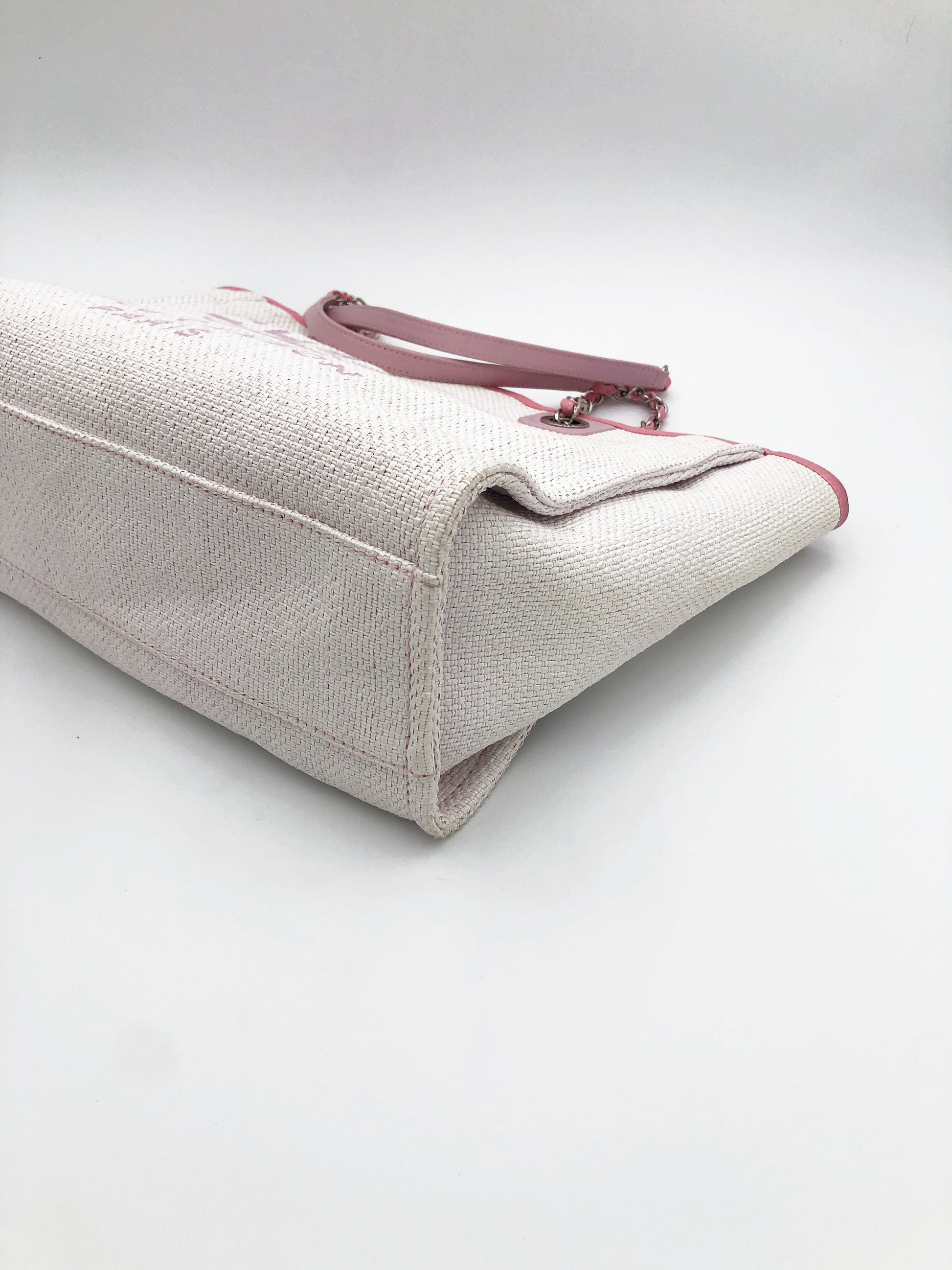 Sac Cabas Deauville en raphia rose et blanc - Soline