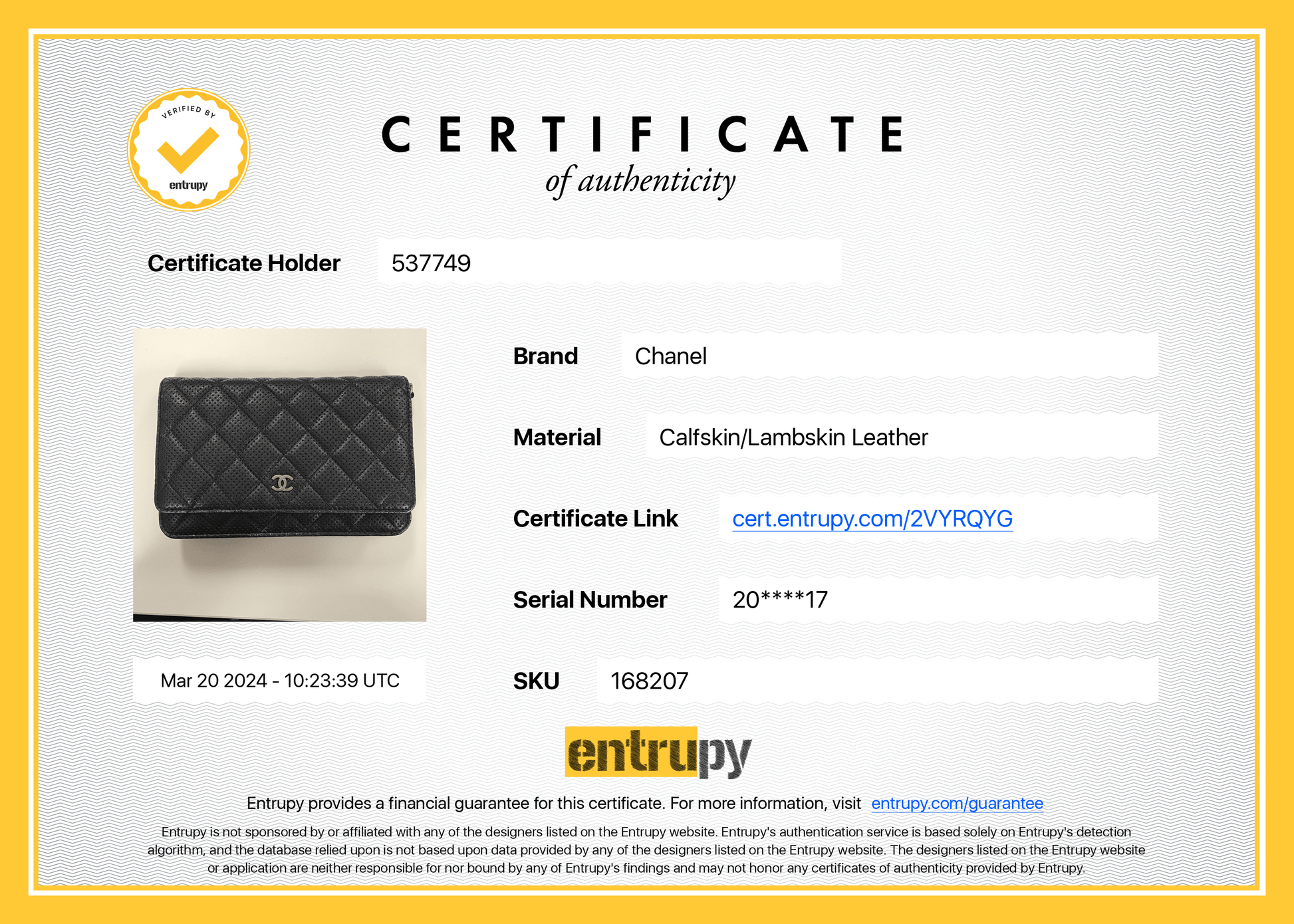 Sac Chanel bandoulière wallet on chain (woc) en cuir perforé noir et argenté - Soline