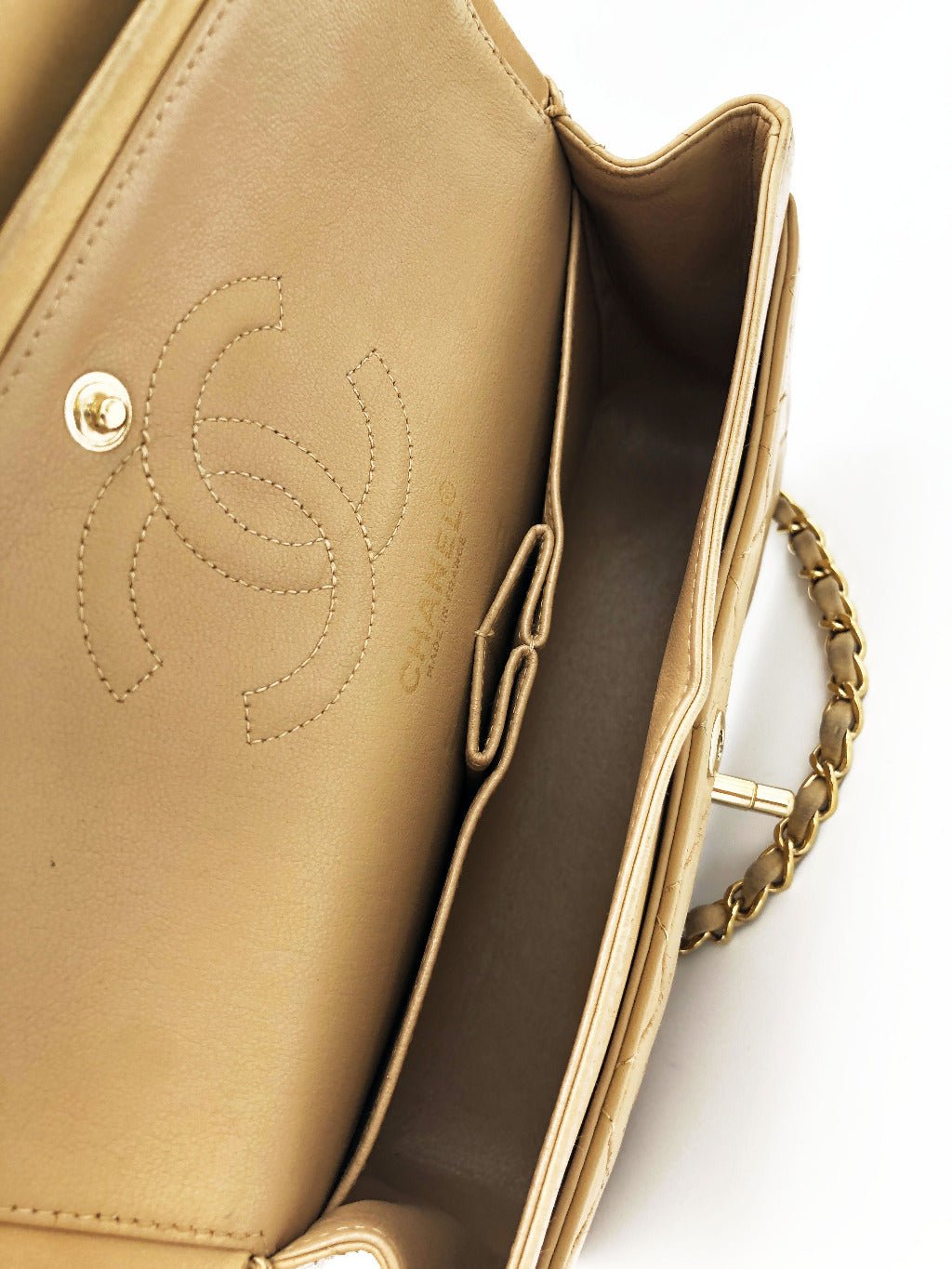 SAC CHANEL BEIGE TIMELESS MINI CUIR D'AGNEAU VINTAGE - Soline