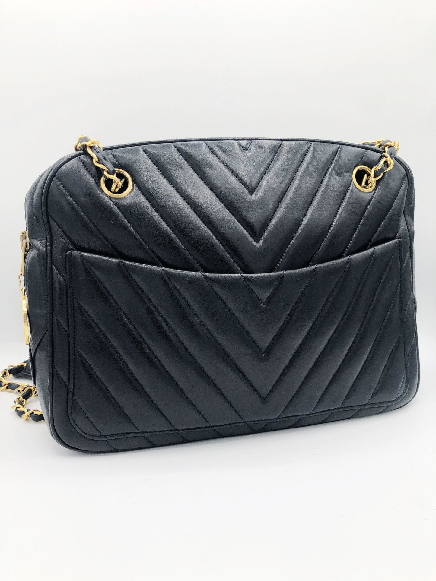 SAC CHANEL CAMERA CHEVRON AGNEAU NOIR - Soline