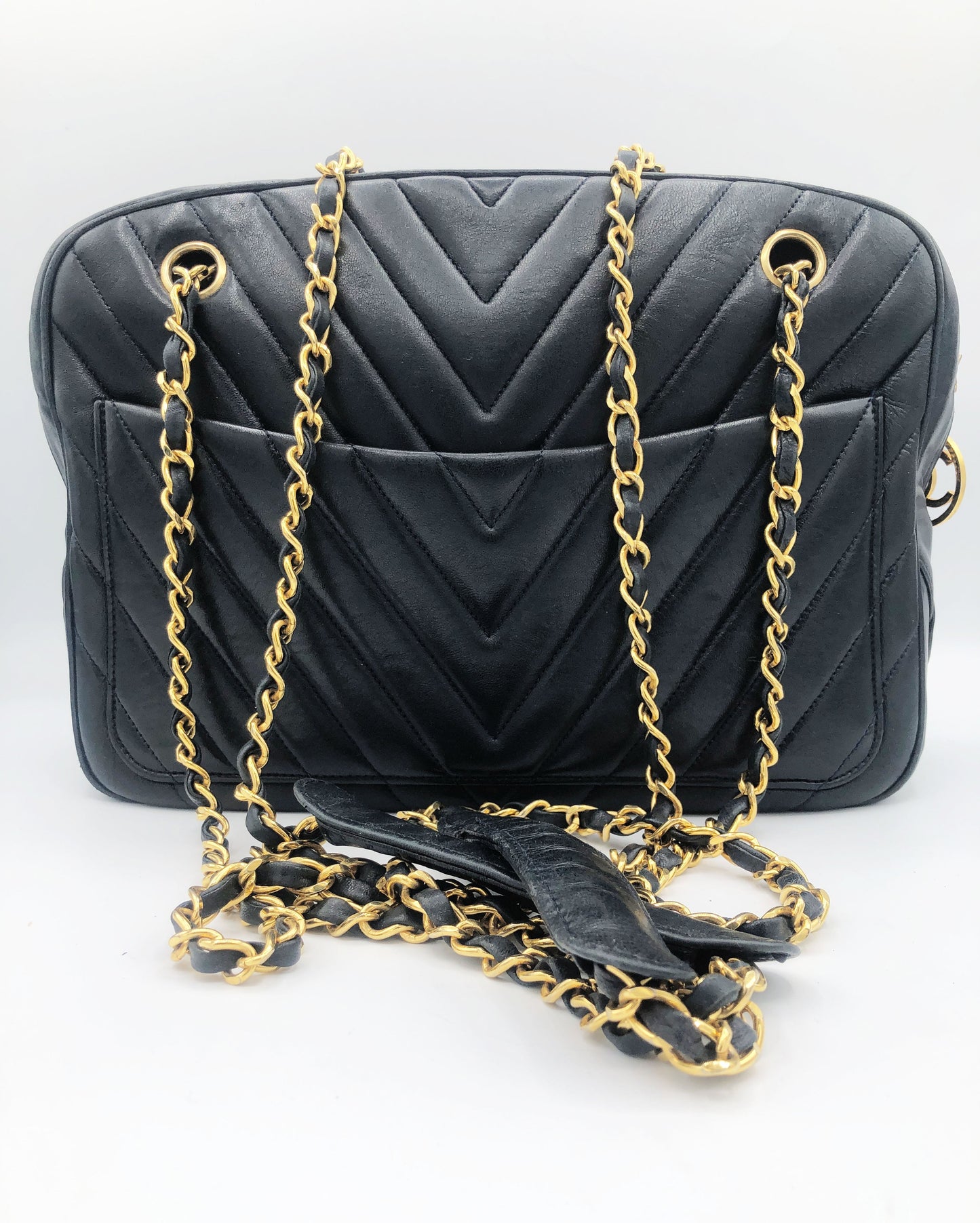 SAC CHANEL CAMERA CHEVRON AGNEAU NOIR - Soline