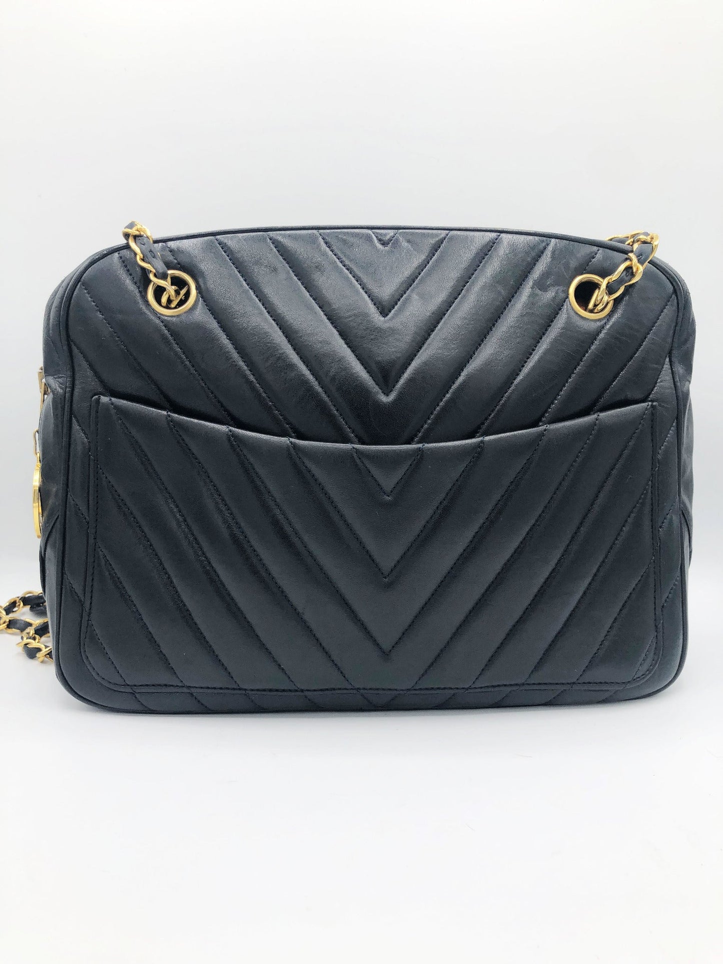 SAC CHANEL CAMERA CHEVRON AGNEAU NOIR - Soline