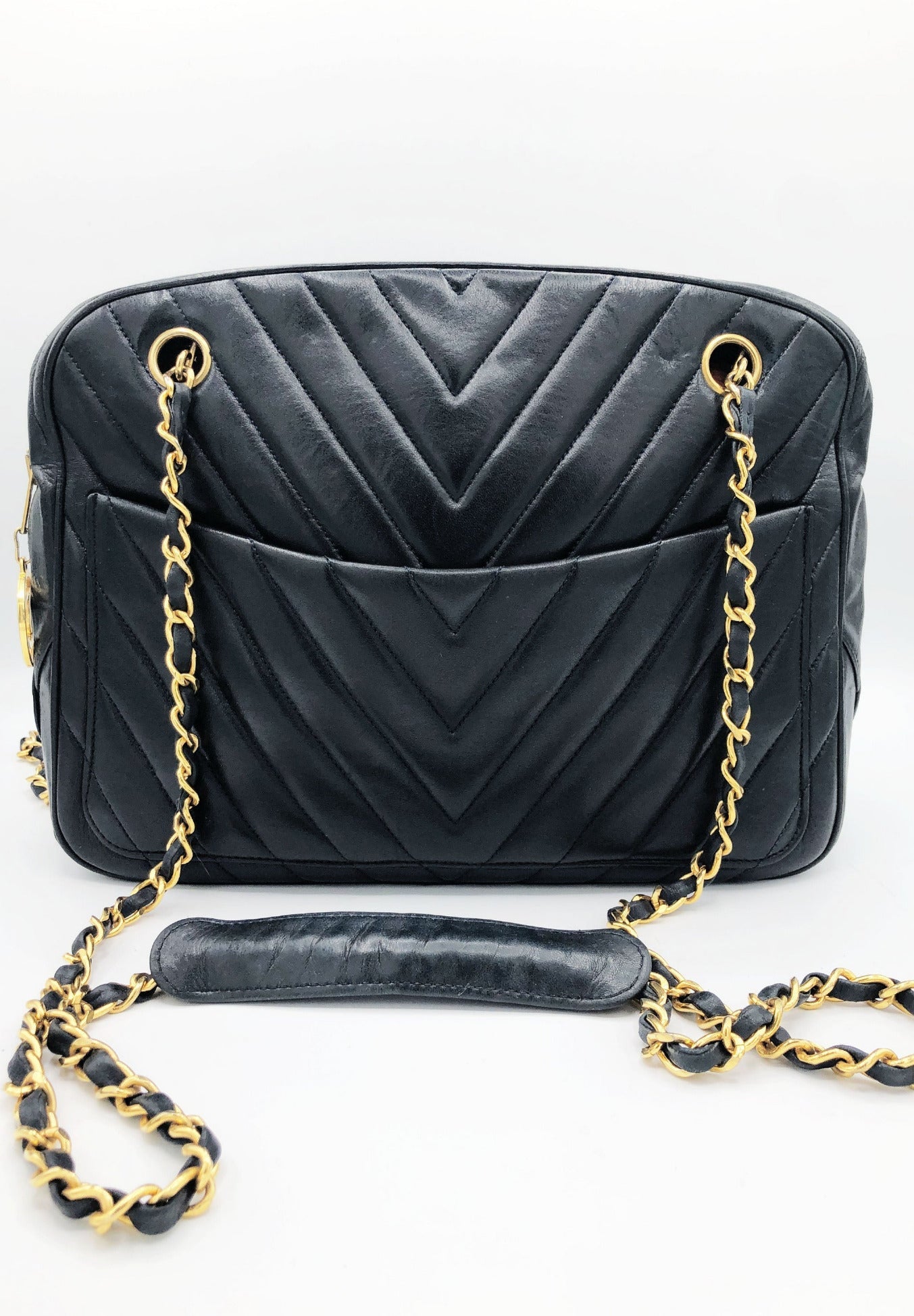 SAC CHANEL CAMERA CHEVRON AGNEAU NOIR - Soline
