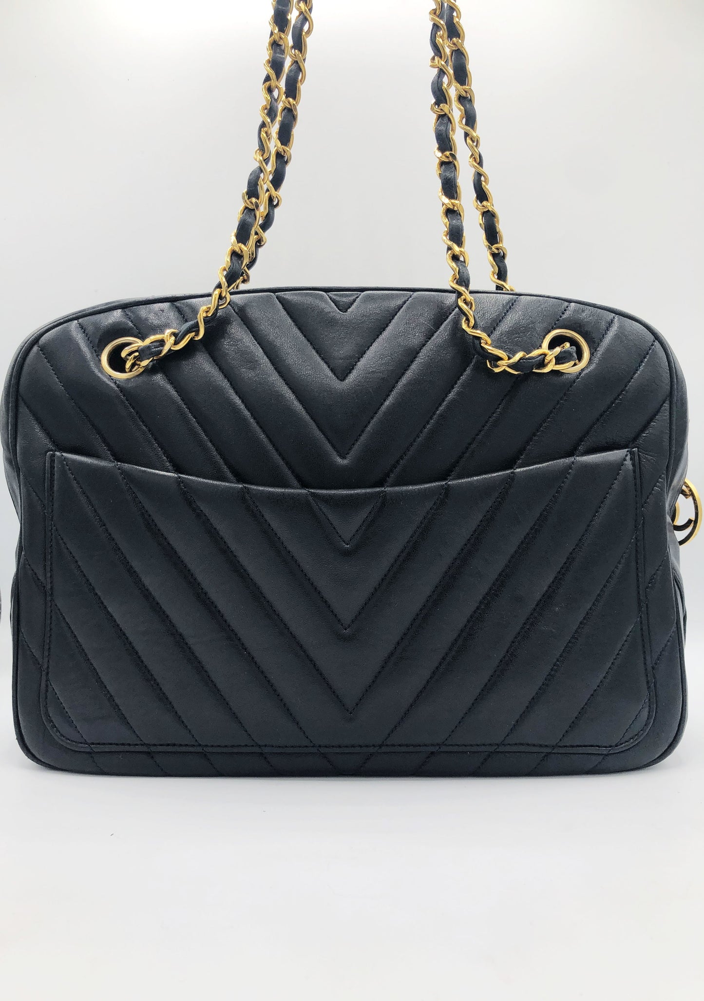 SAC CHANEL CAMERA CHEVRON AGNEAU NOIR - Soline