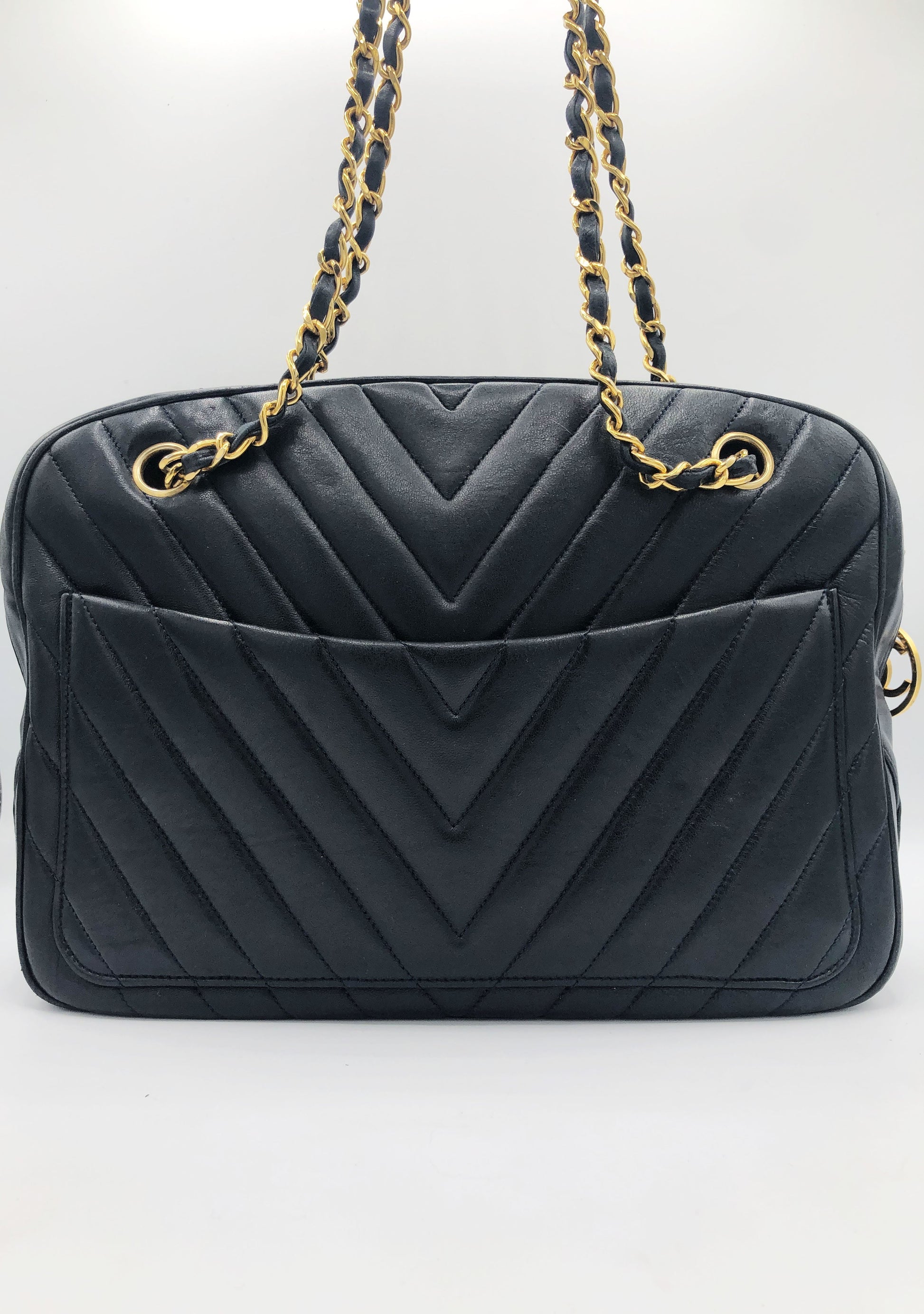 SAC CHANEL CAMERA CHEVRON AGNEAU NOIR - Soline