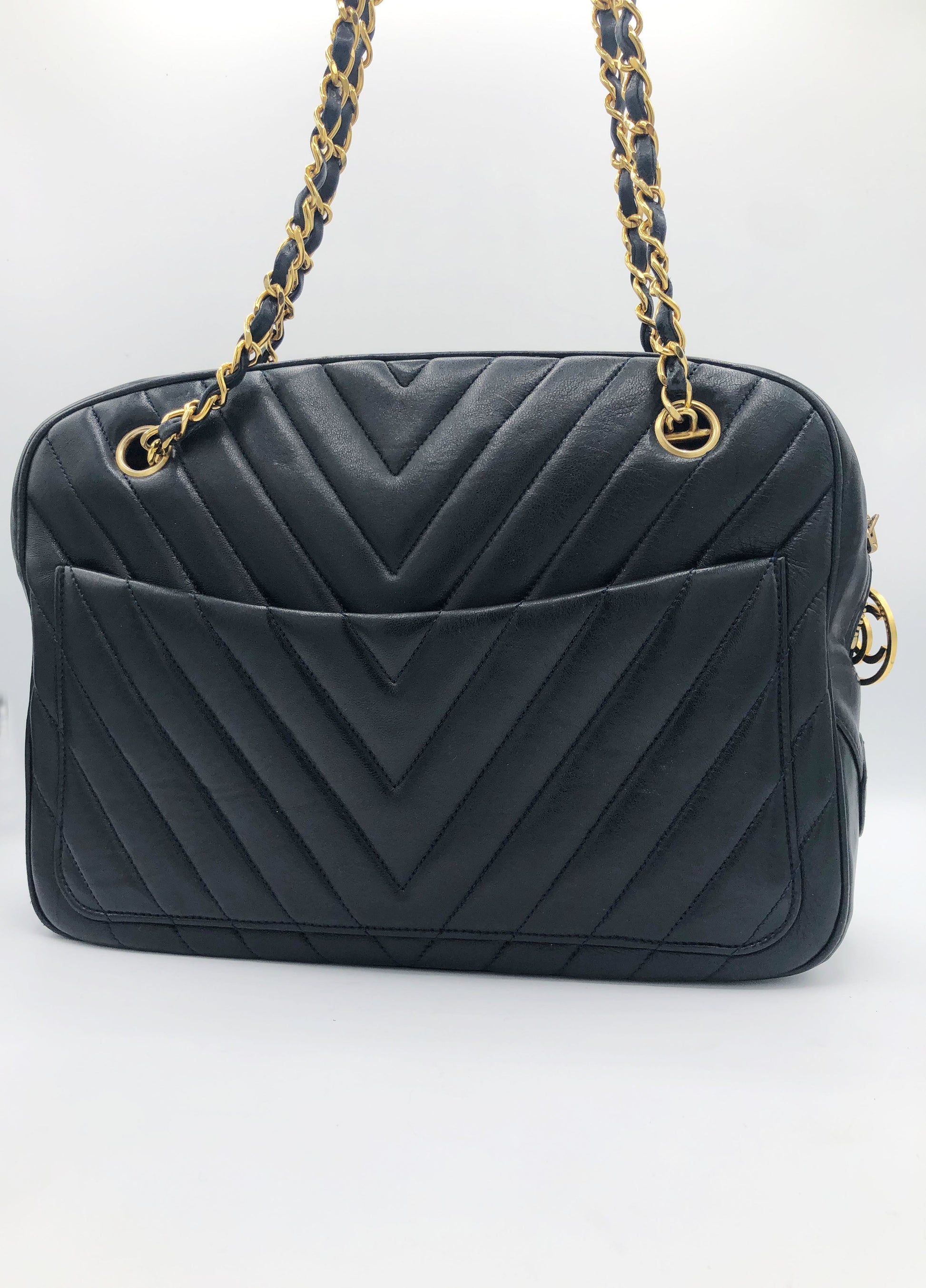 SAC CHANEL CAMERA CHEVRON AGNEAU NOIR - Soline