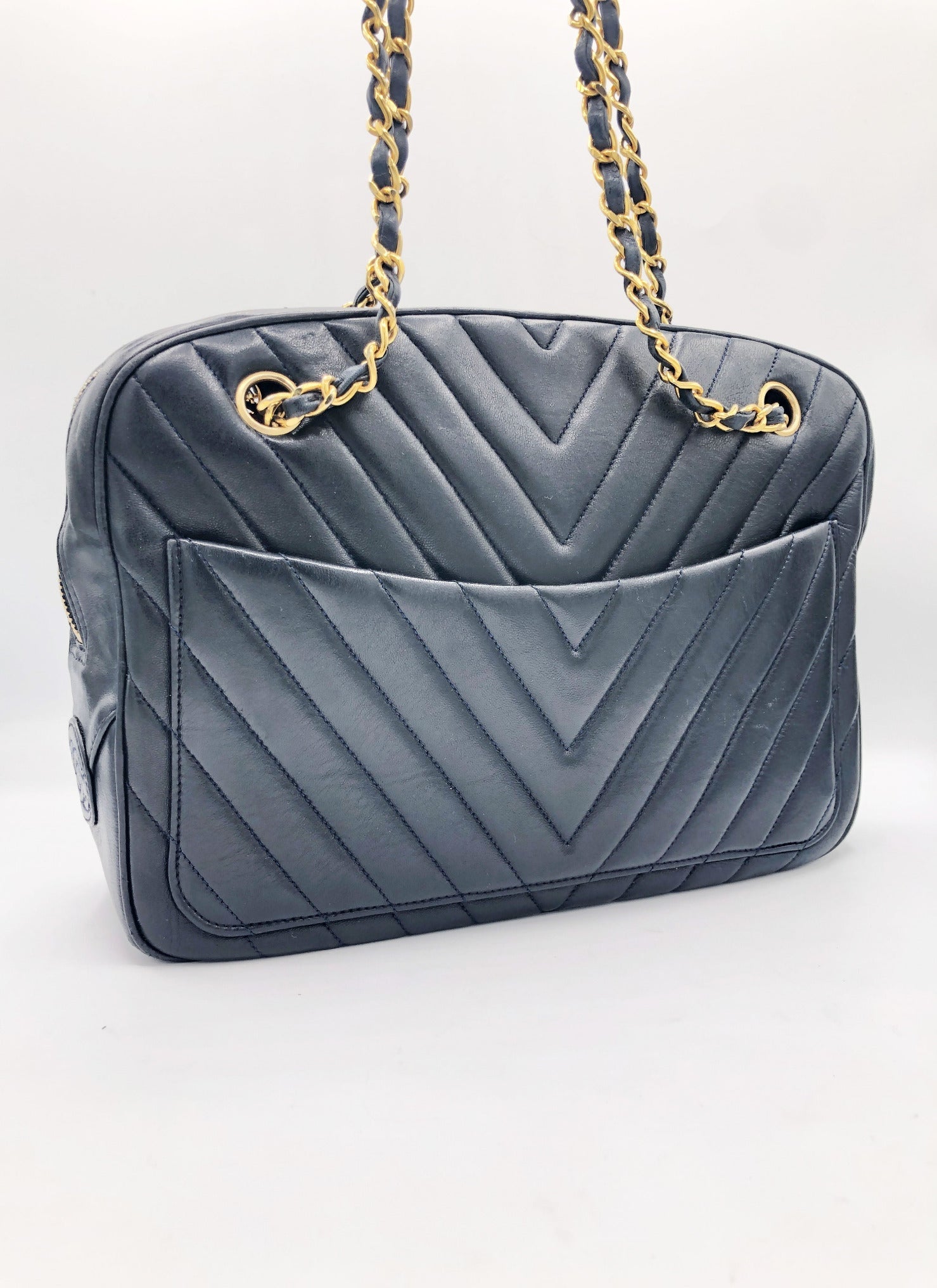 SAC CHANEL CAMERA CHEVRON AGNEAU NOIR - Soline
