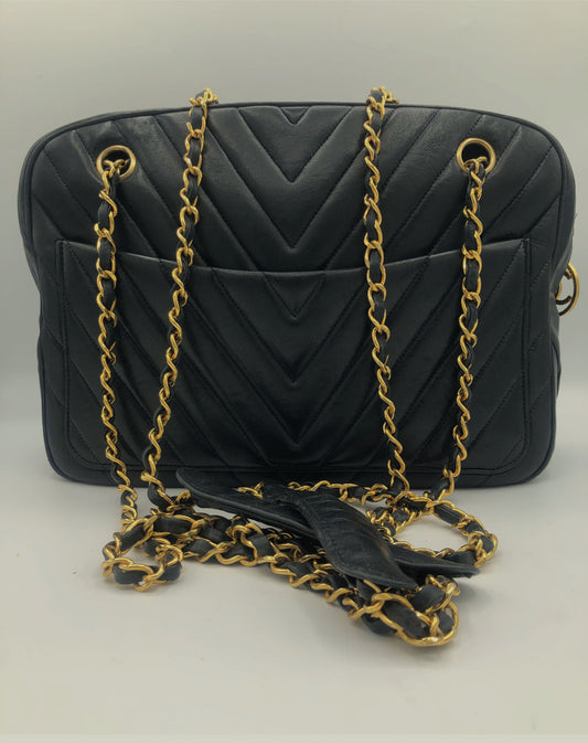 SAC CHANEL CAMERA CHEVRON AGNEAU NOIR - Soline