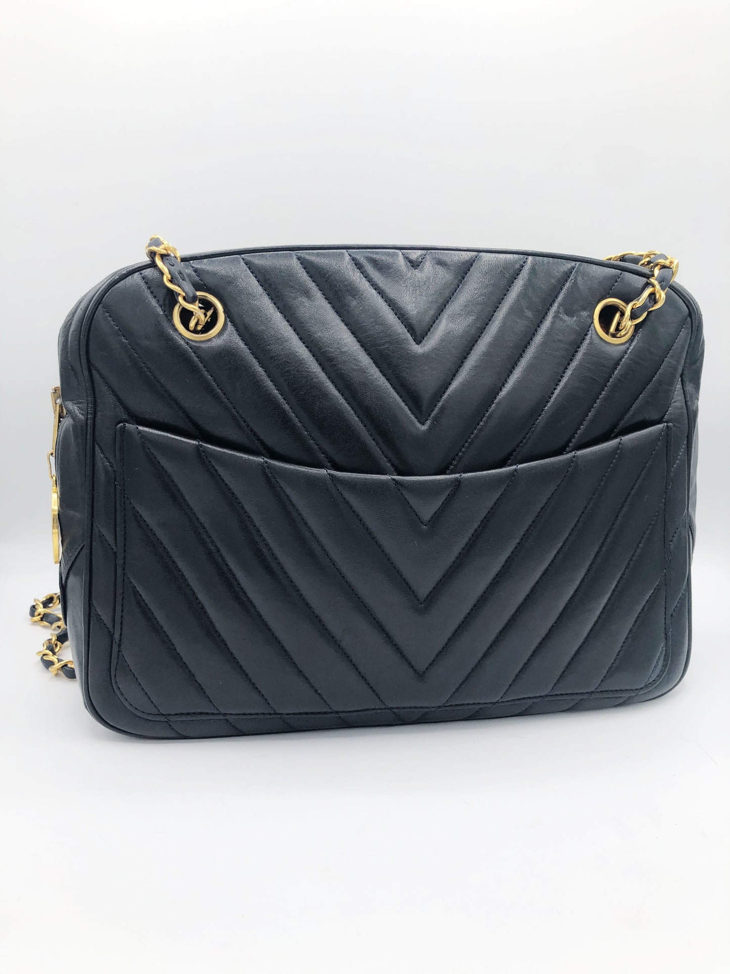 SAC CHANEL CAMERA CHEVRON AGNEAU NOIR - Soline
