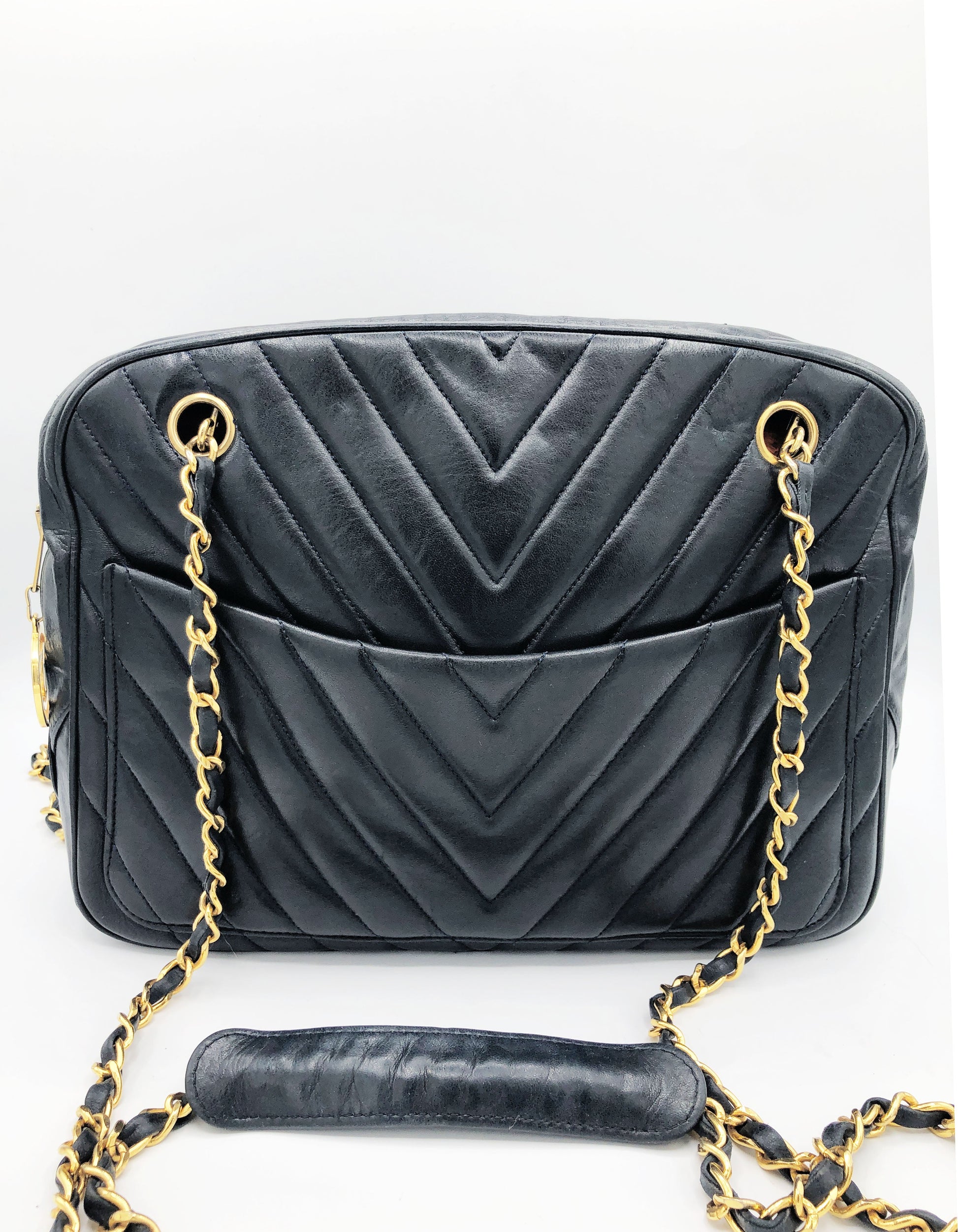 SAC CHANEL CAMERA CHEVRON AGNEAU NOIR - Soline