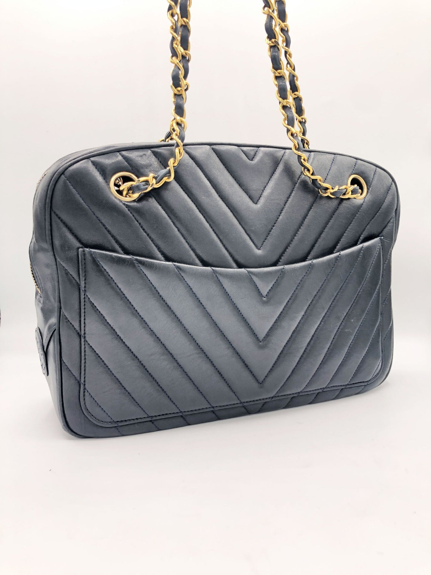 SAC CHANEL CAMERA CHEVRON AGNEAU NOIR - Soline