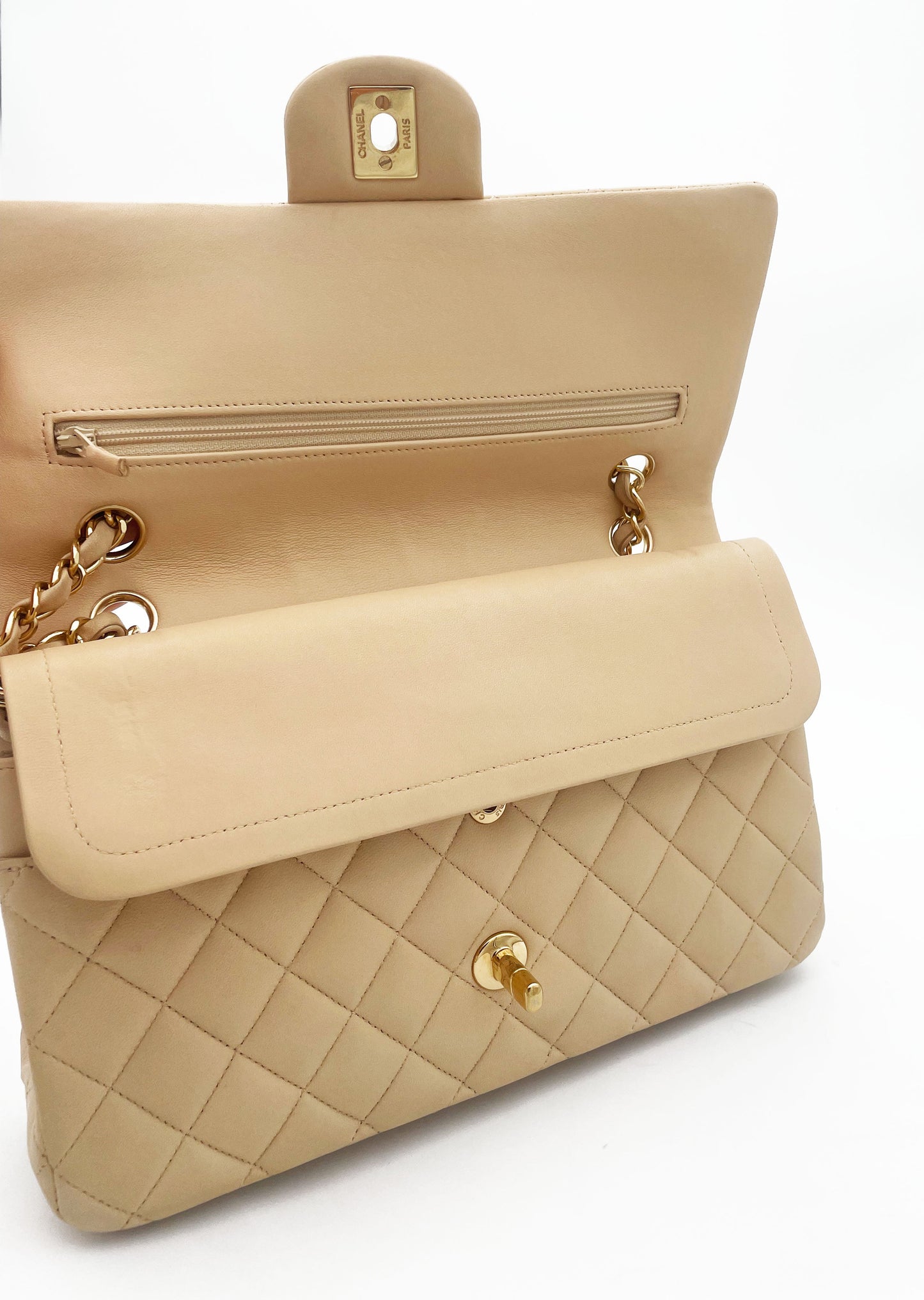 Sac Chanel Classique en cuir beige - Soline
