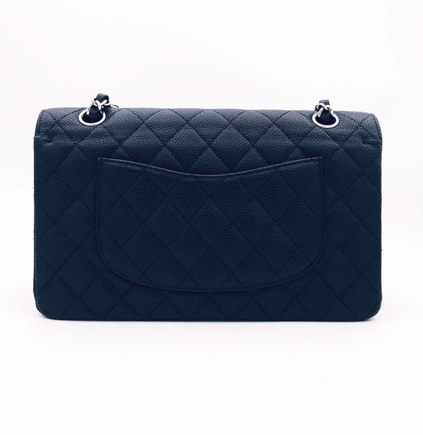 Sac Chanel Classique en cuir caviar noir & métal argenté - Soline