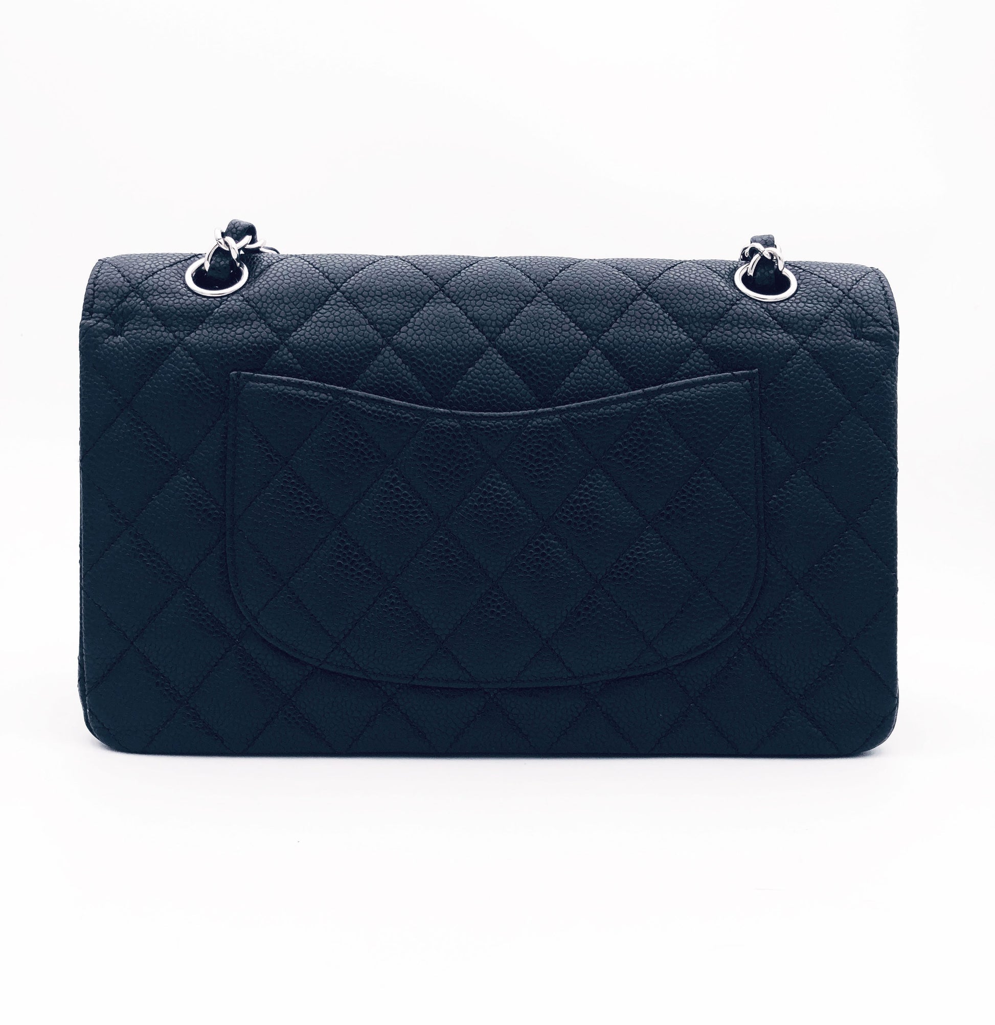 Sac Chanel Classique en cuir caviar noir & métal argenté - Soline