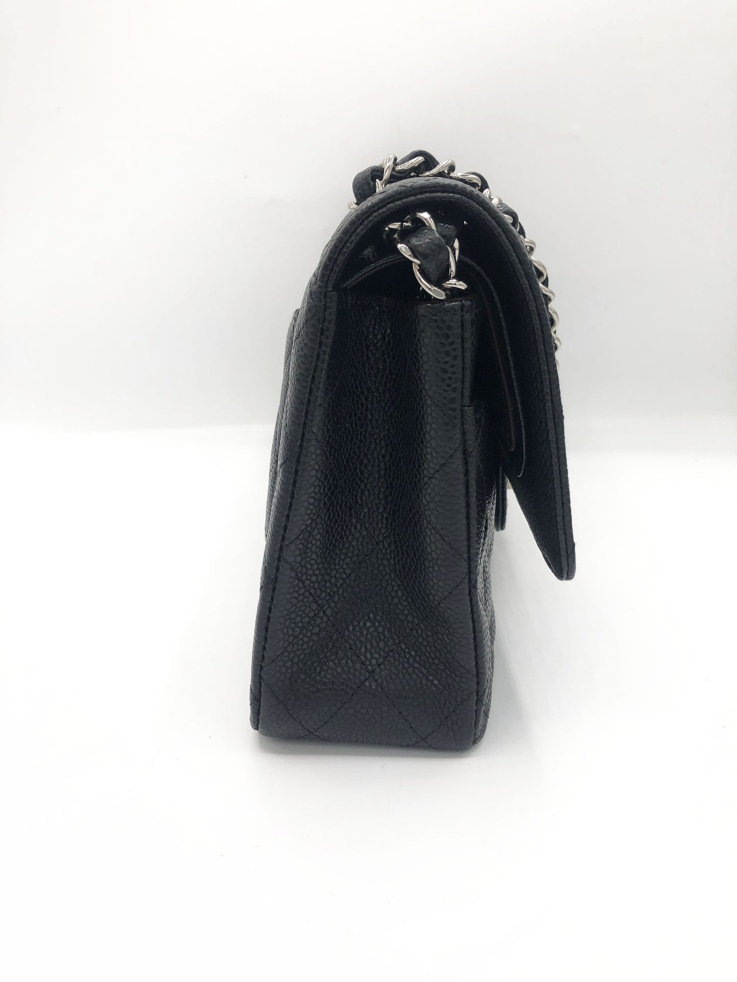 Sac Chanel Classique en cuir caviar noir & métal argenté - Soline