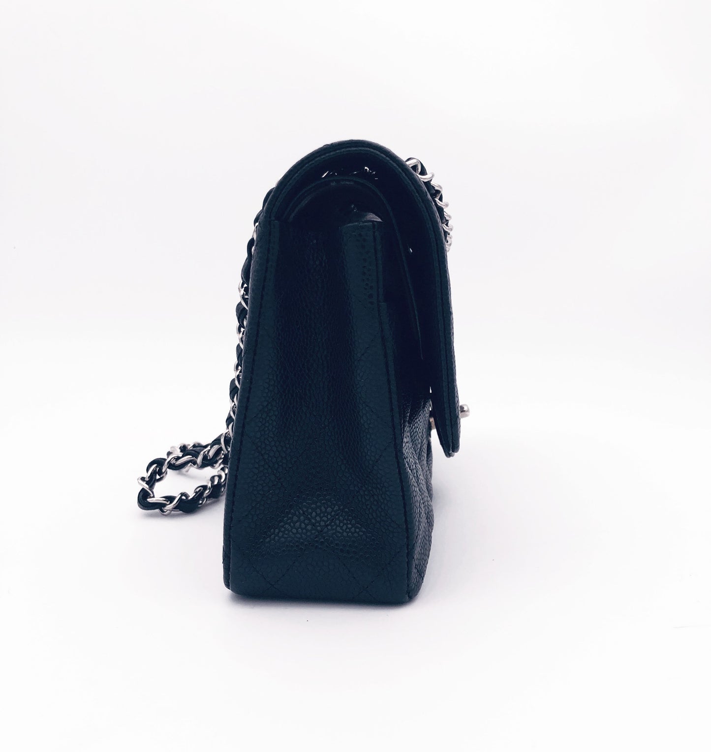 Sac Chanel Classique en cuir caviar noir & métal argenté - Soline