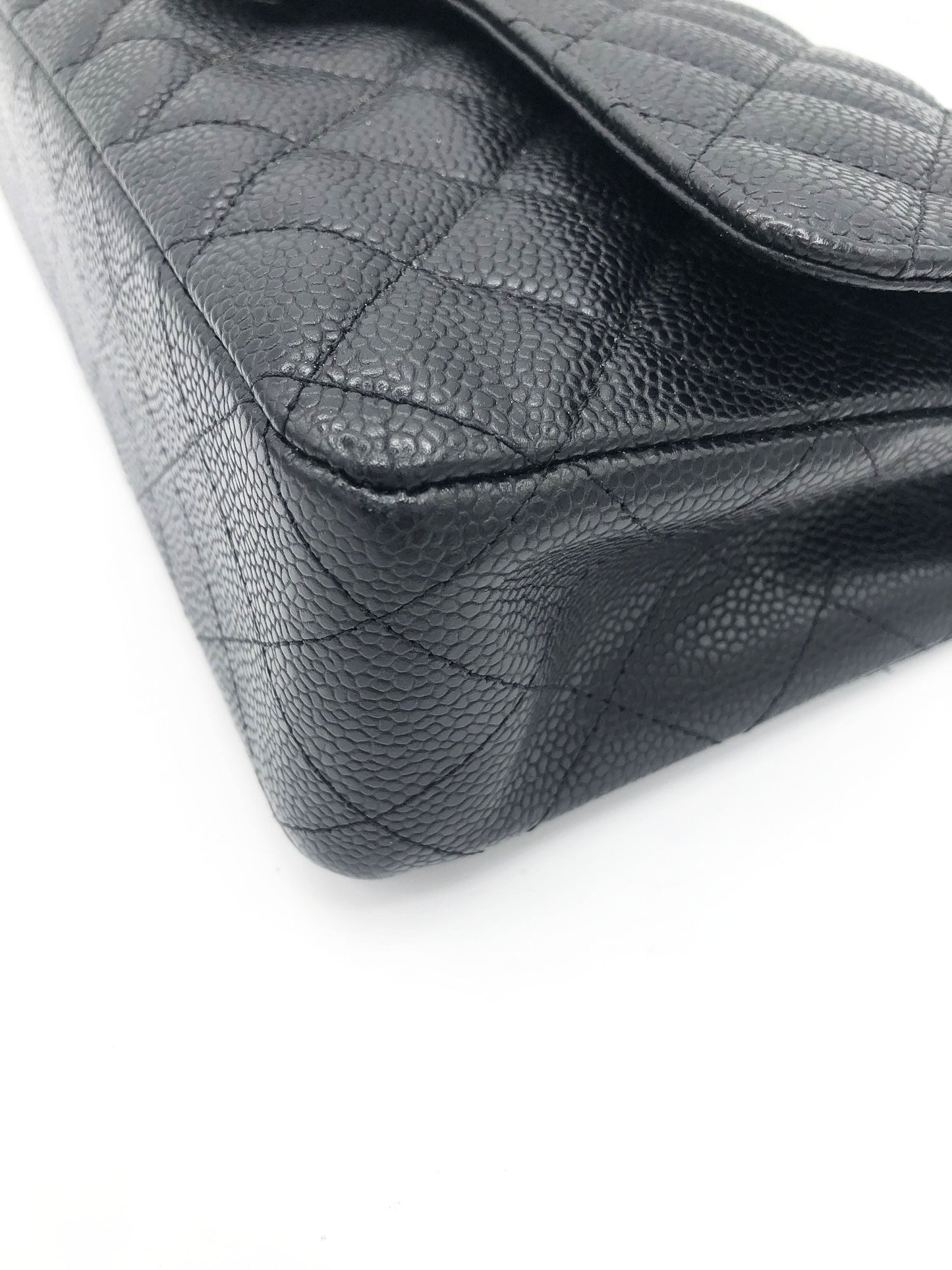 Sac Chanel Classique en cuir caviar noir & métal argenté - Soline