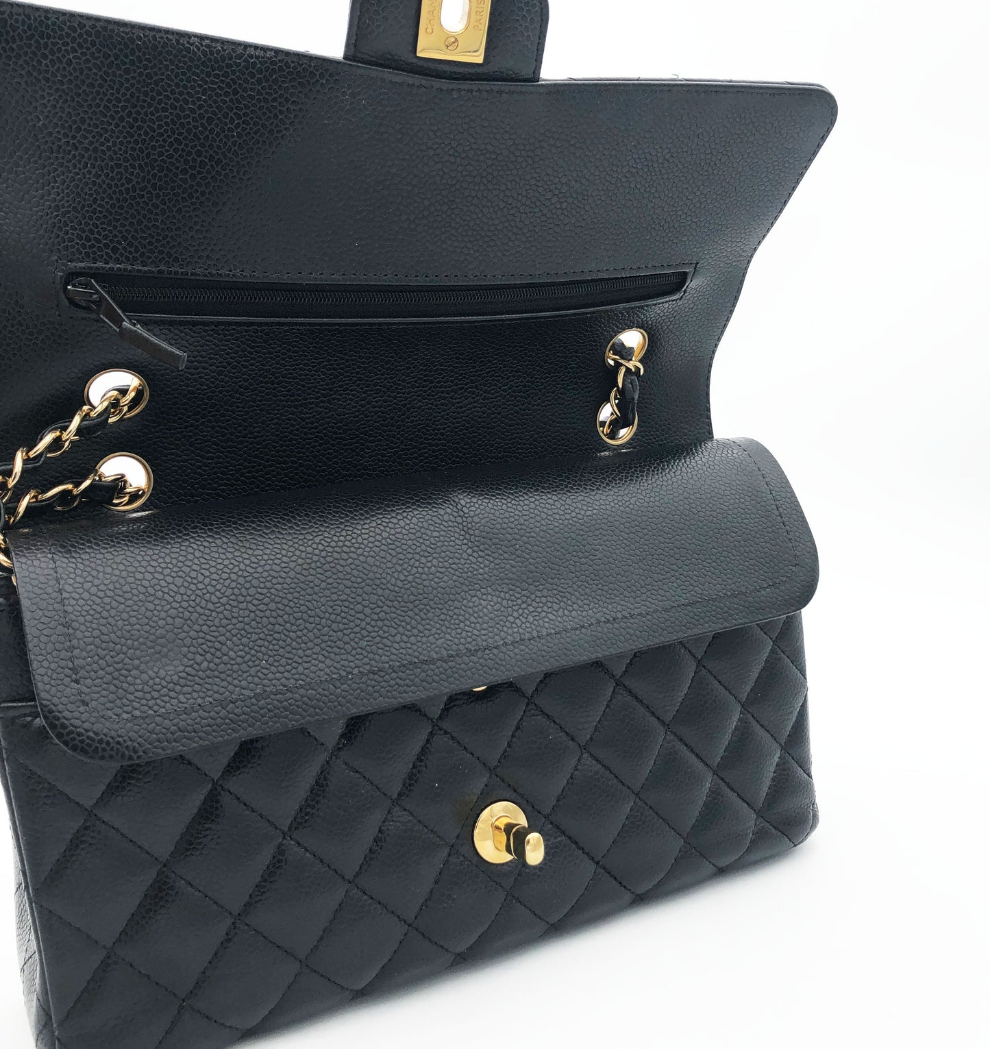 Sac Chanel Classique veau caviar noir & métal doré - Soline