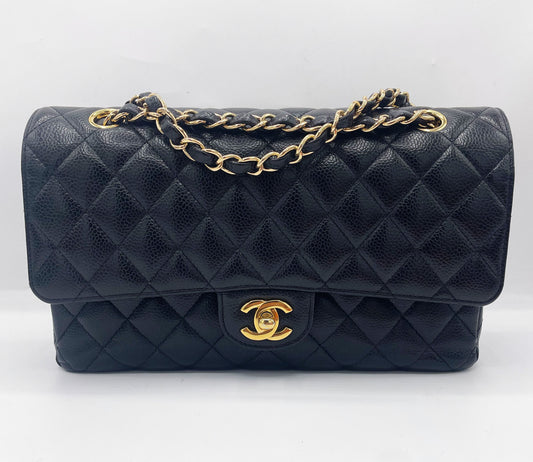 Sac Chanel Classique veau caviar noir & métal doré - Soline