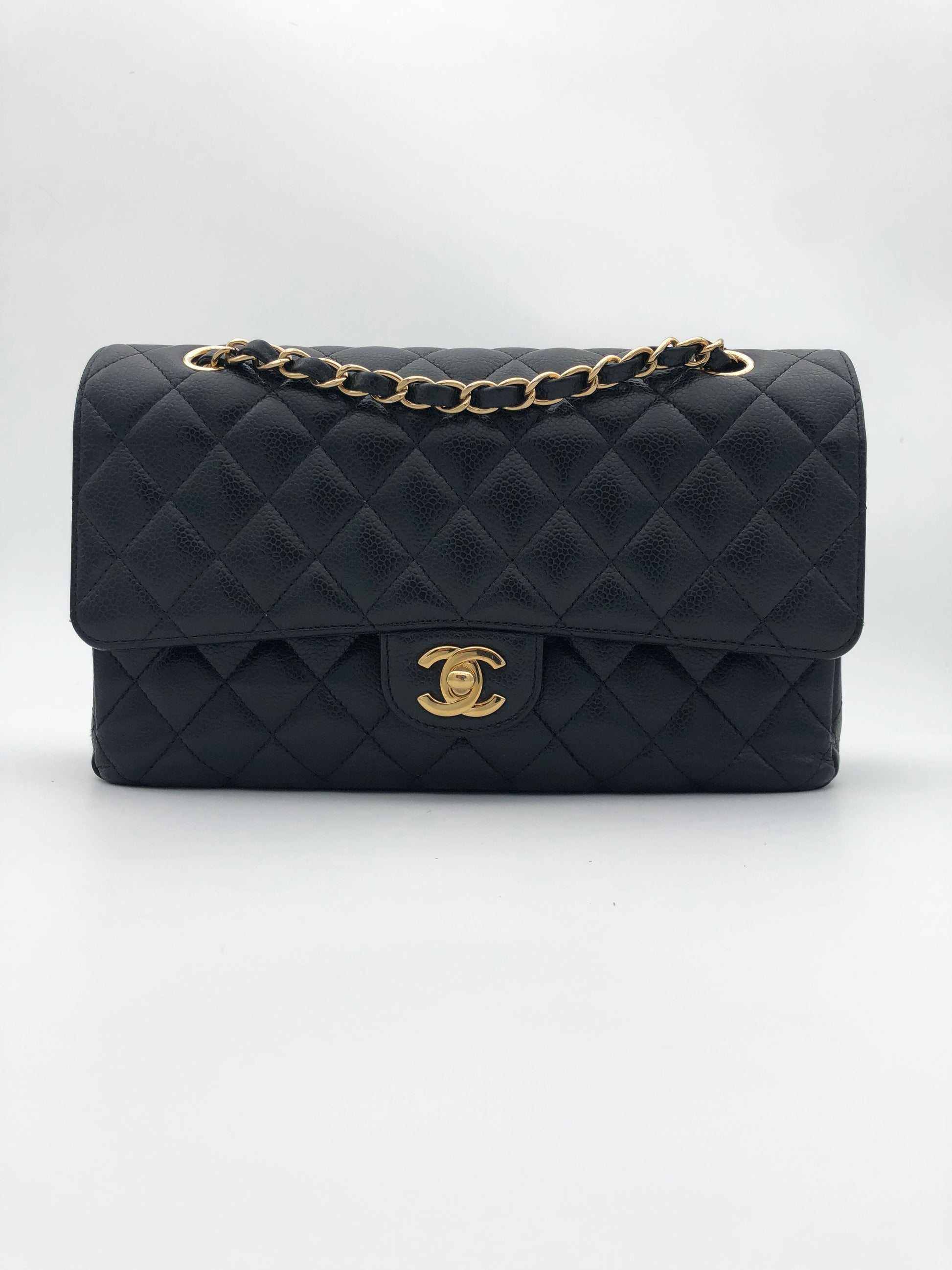 Sac Chanel Classique veau caviar noir & métal doré - Soline