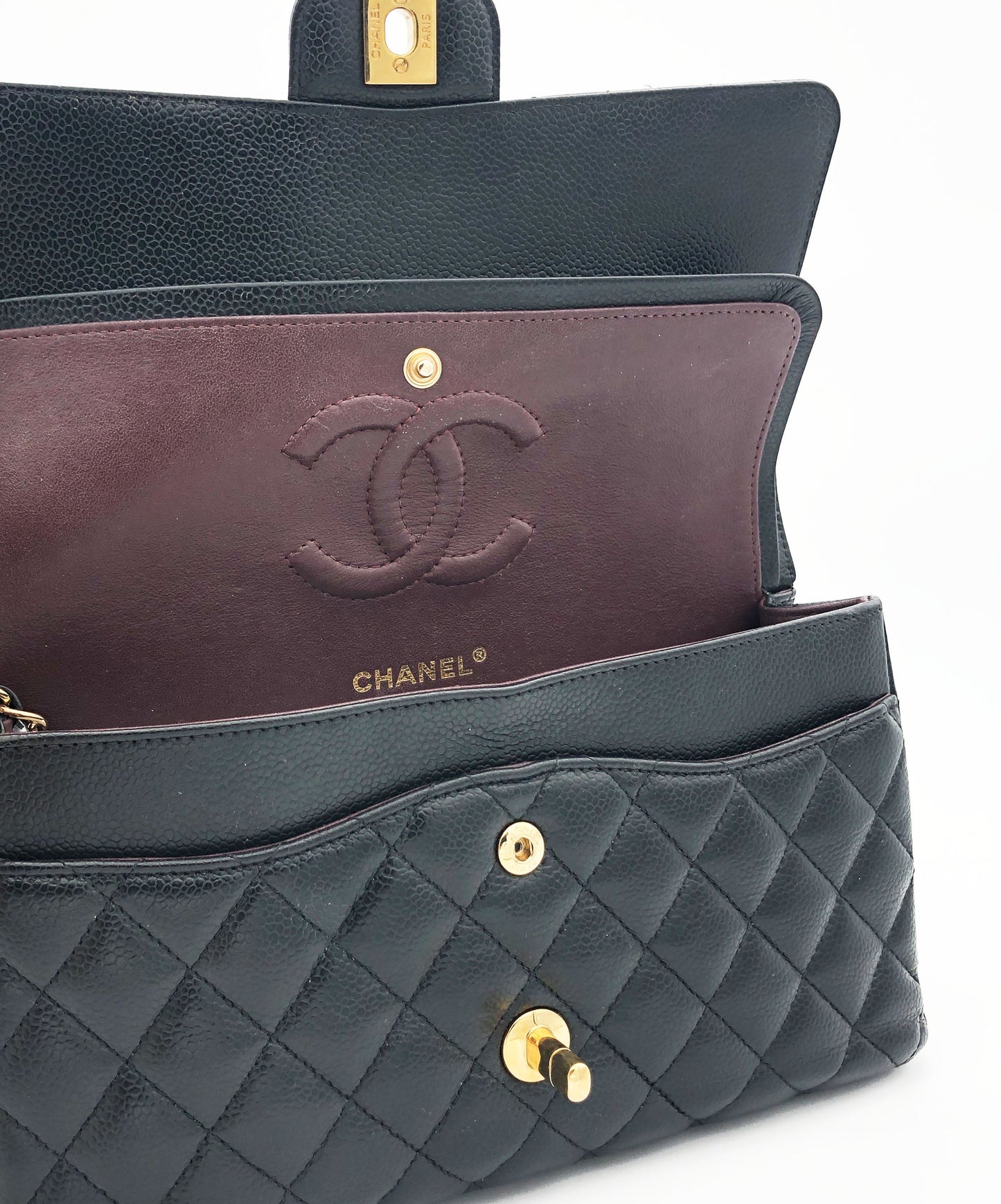 Sac Chanel Classique veau caviar noir & métal doré - Soline