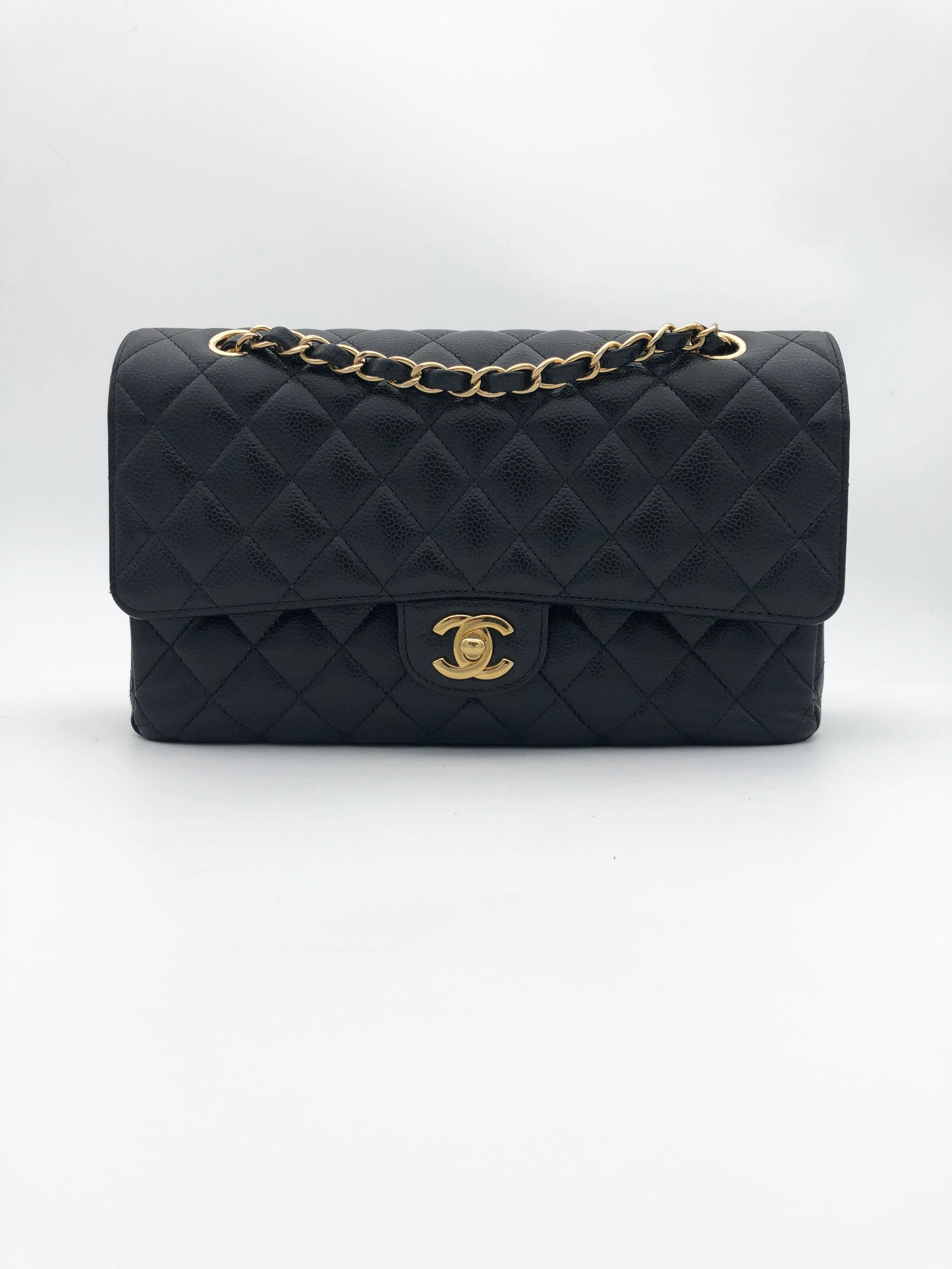 Sac Chanel Classique veau caviar noir & métal doré - Soline