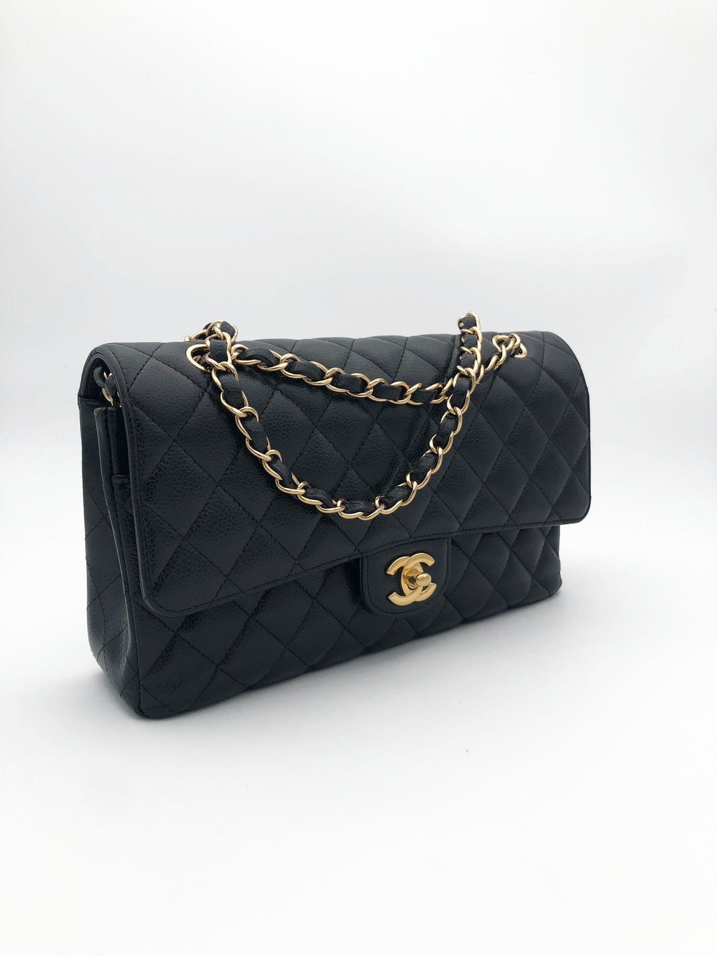 Sac Chanel Classique veau caviar noir & métal doré - Soline