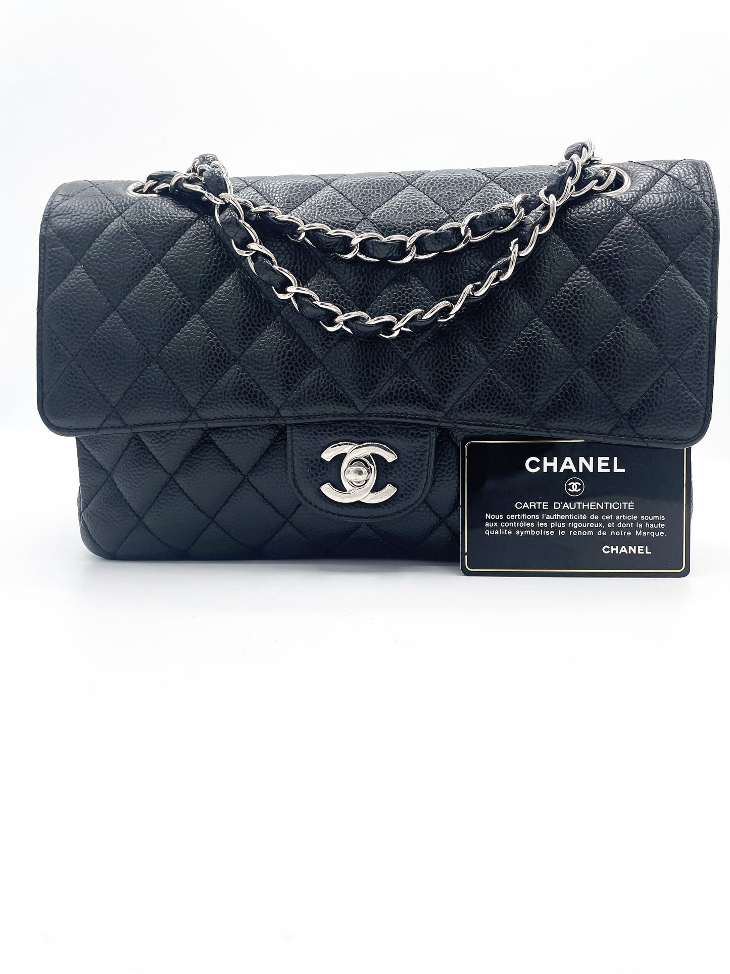 Sac Chanel Classique veau grainé & métal argenté noir - Soline
