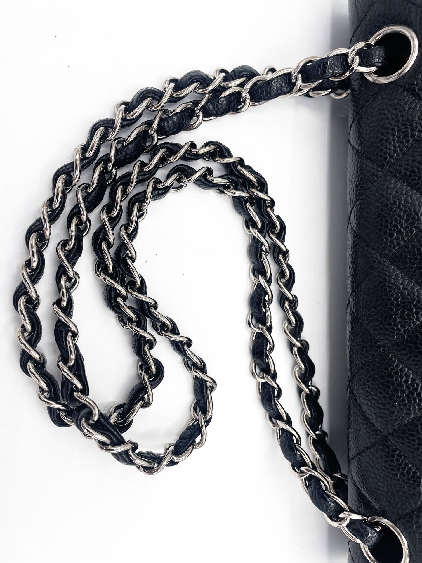 Sac Chanel Classique veau grainé & métal argenté noir - Soline