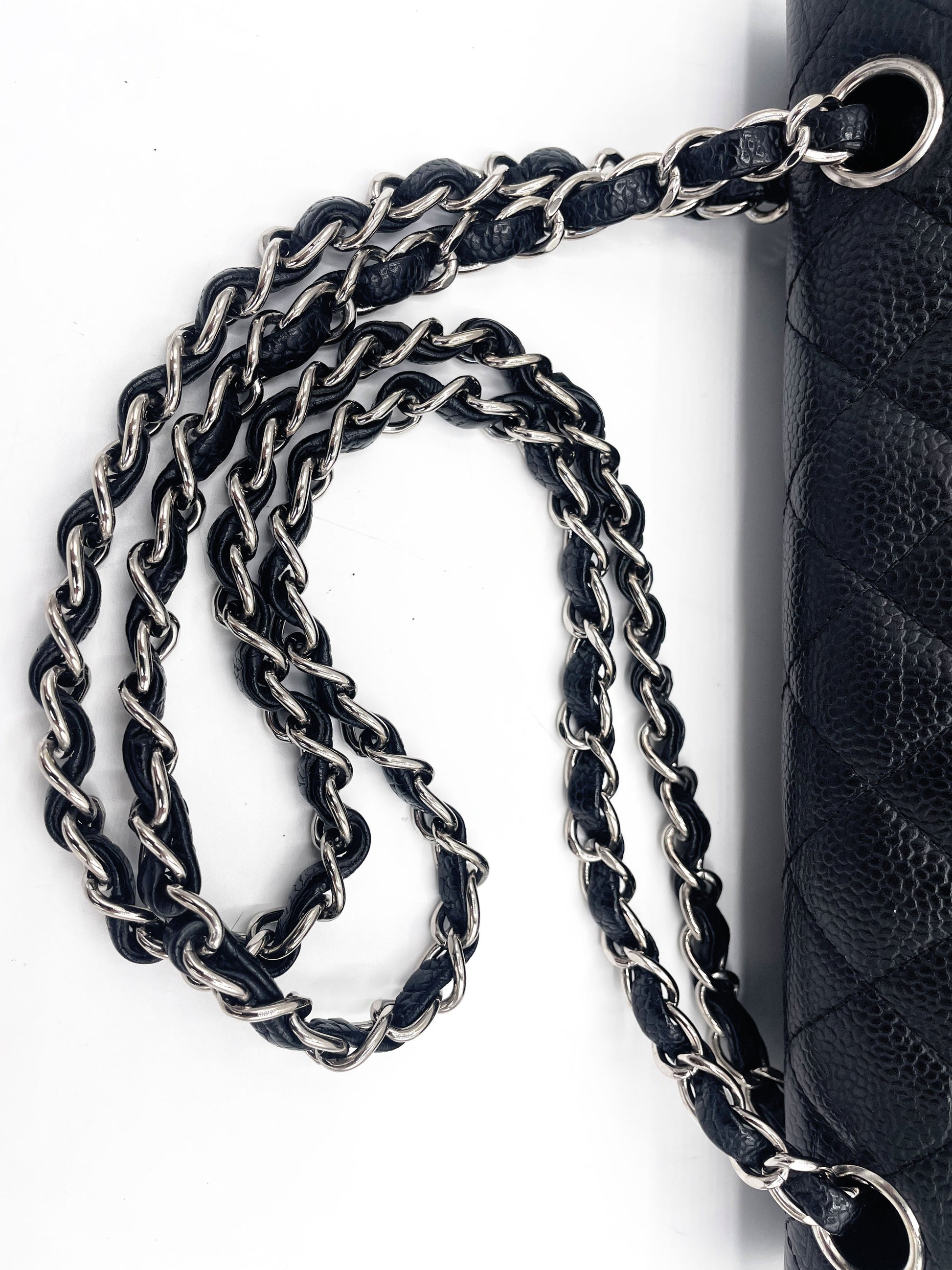 Sac Chanel Classique veau grainé & métal argenté noir - Soline