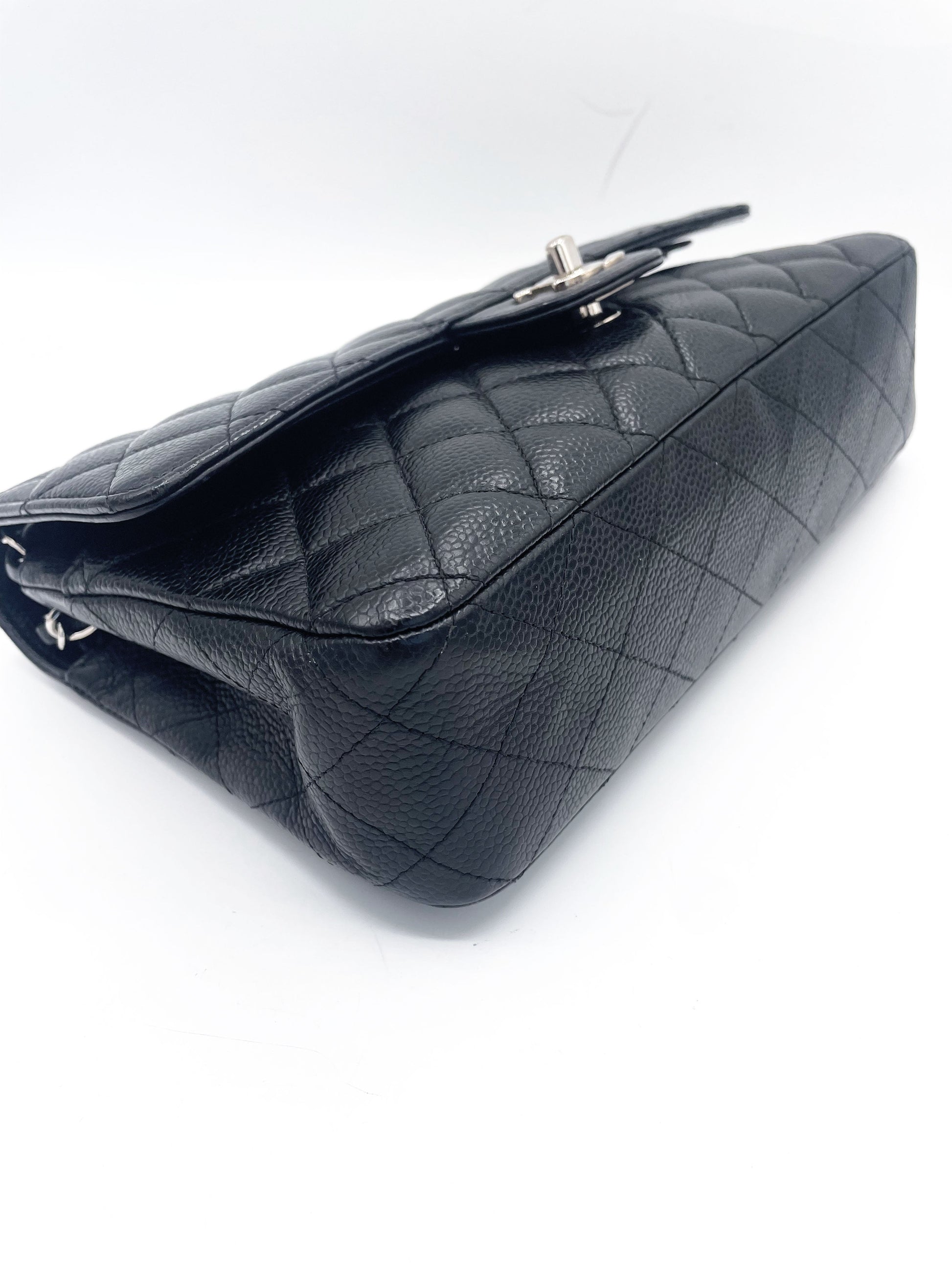 Sac Chanel Classique veau grainé & métal argenté noir - Soline