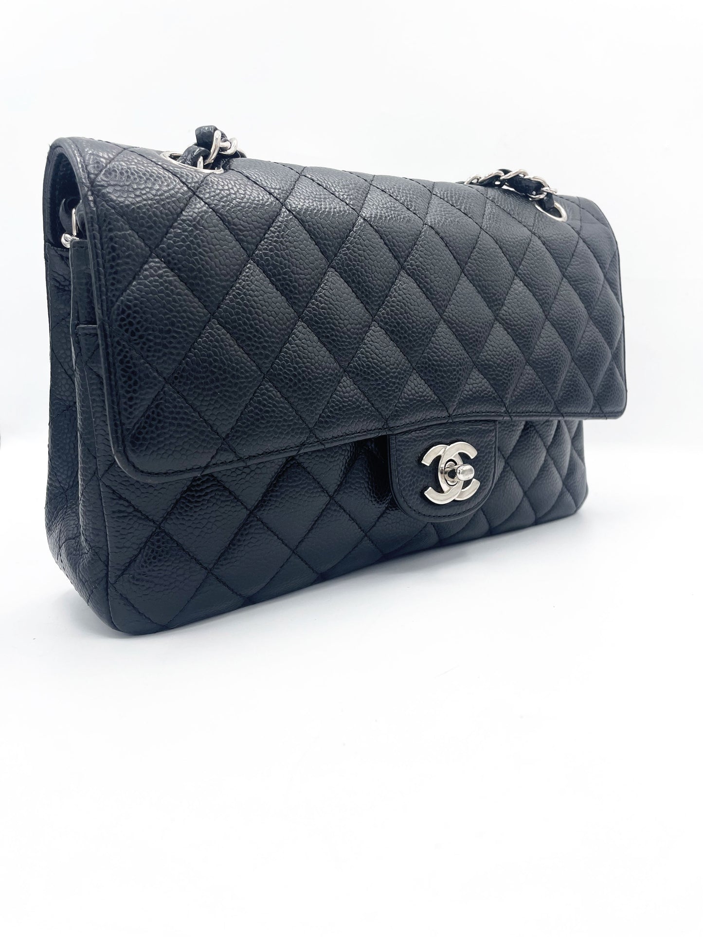 Sac Chanel Classique veau grainé & métal argenté noir - Soline