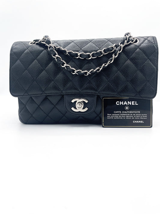 Sac Chanel Classique veau grainé & métal argenté noir - Soline