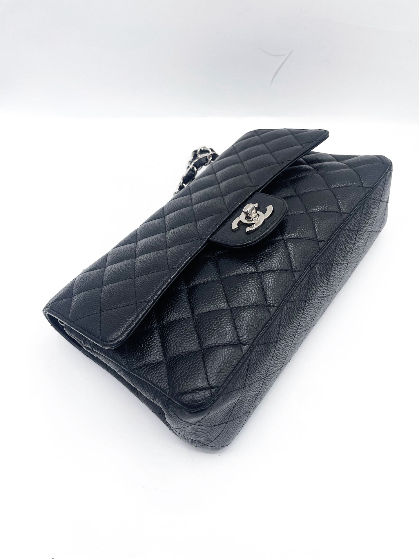 Sac Chanel Classique veau grainé & métal argenté noir - Soline