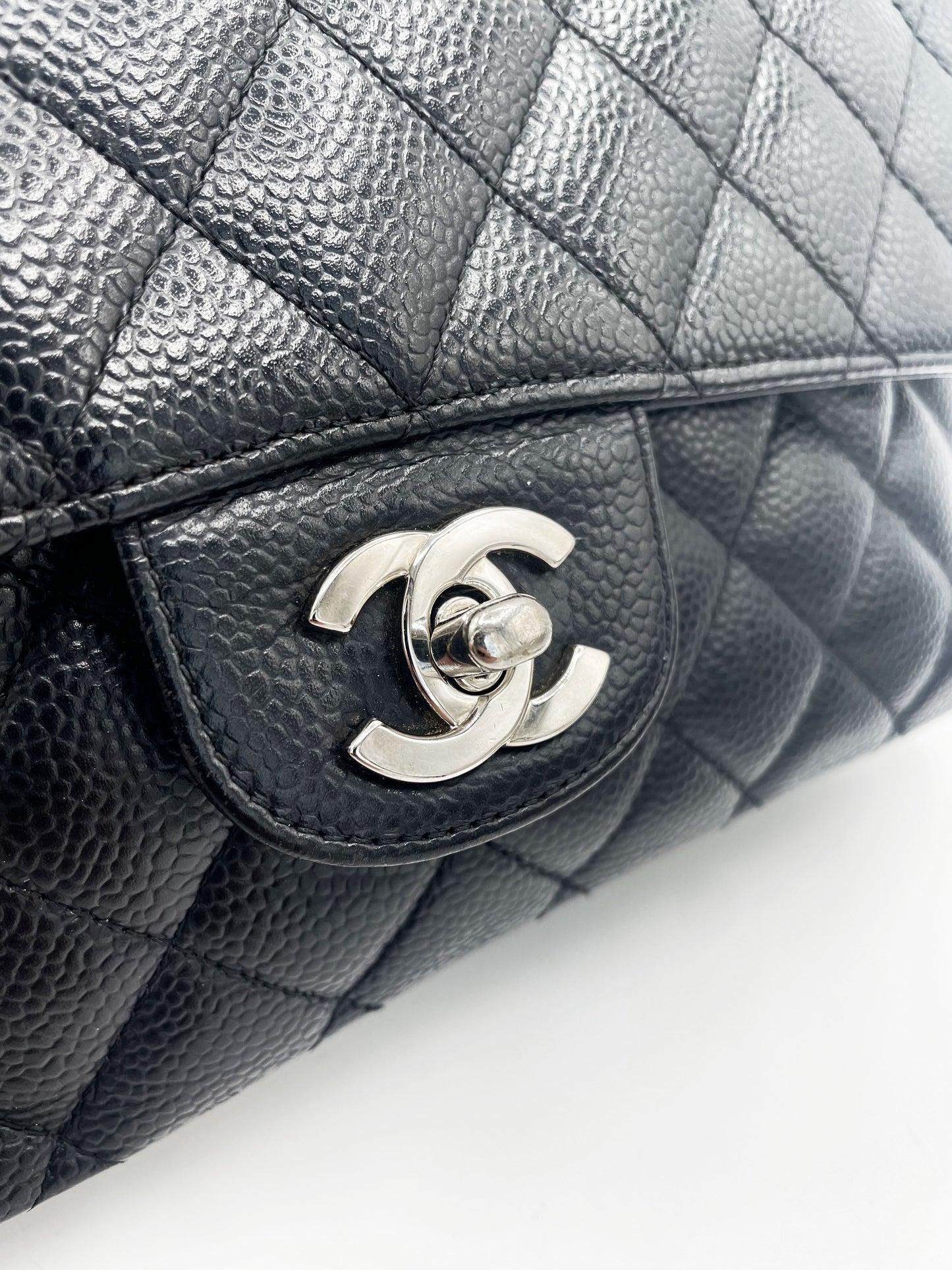 Sac Chanel Classique veau grainé & métal argenté noir - Soline