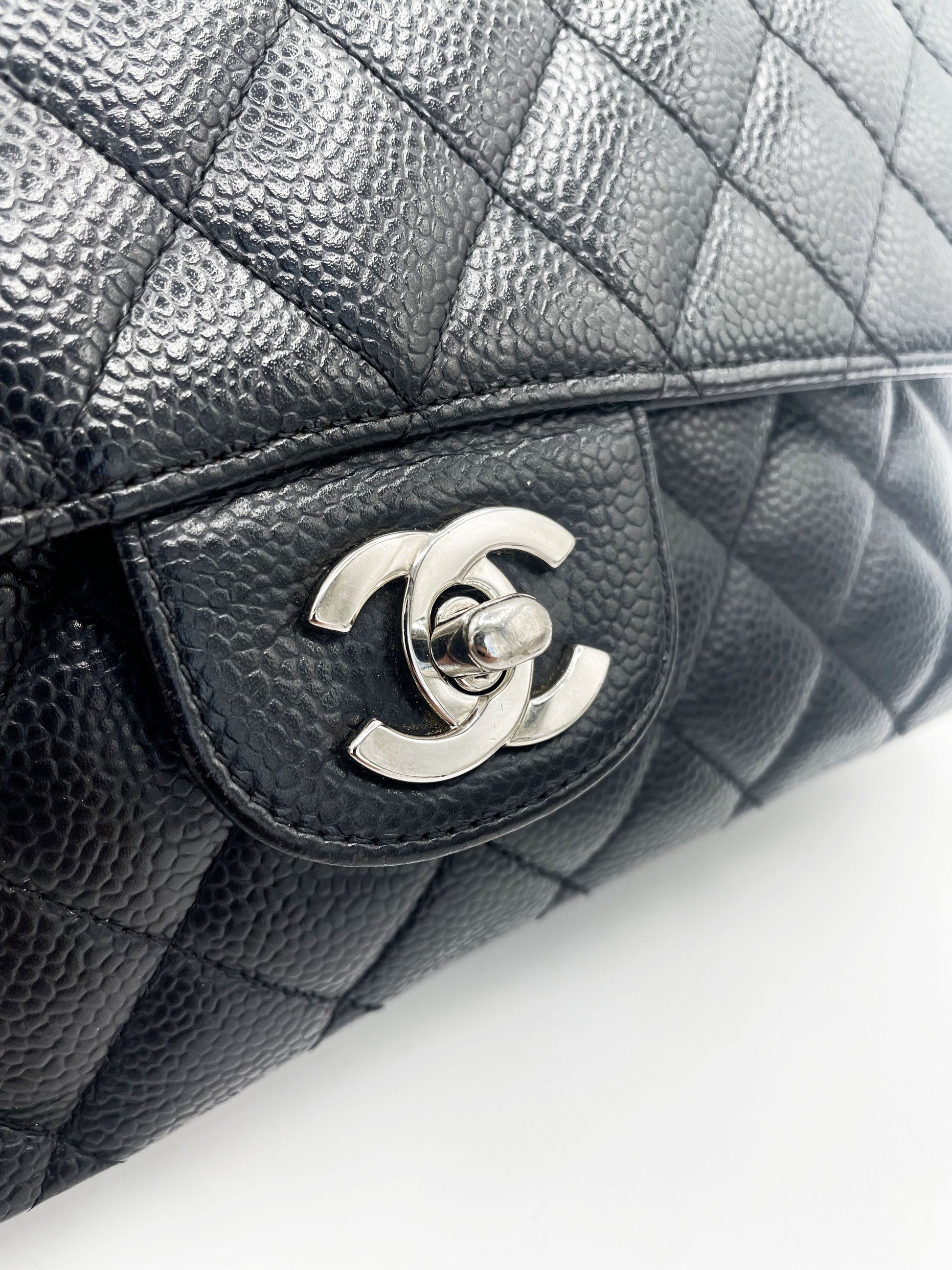 Sac Chanel Classique veau grainé & métal argenté noir - Soline
