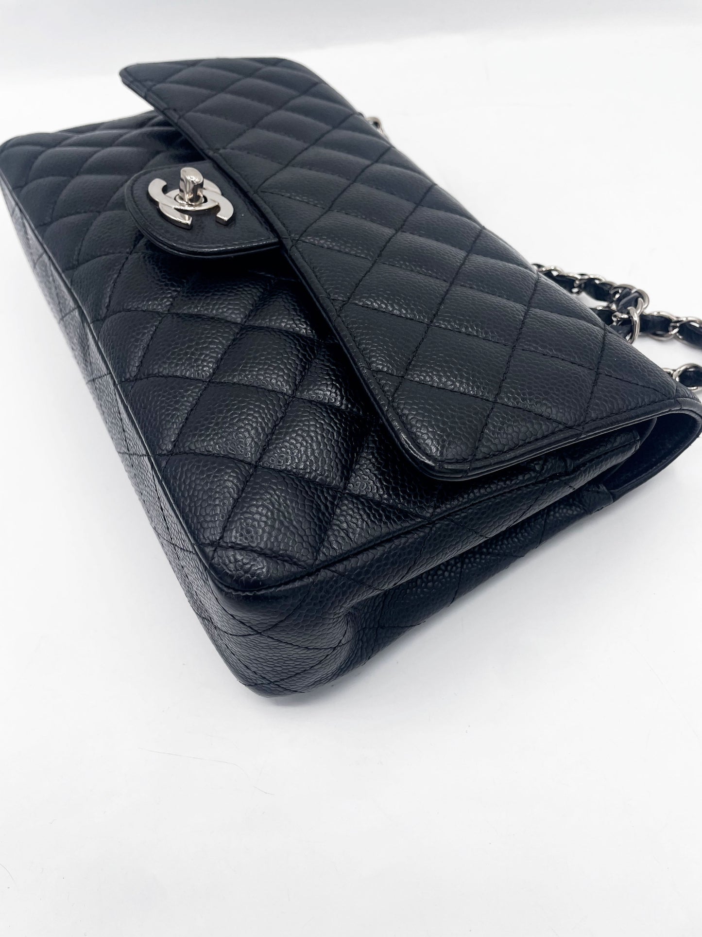 Sac Chanel Classique veau grainé & métal argenté noir - Soline