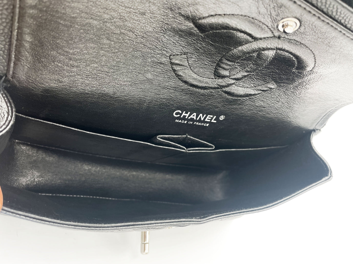 Sac Chanel Classique veau grainé & métal argenté noir - Soline
